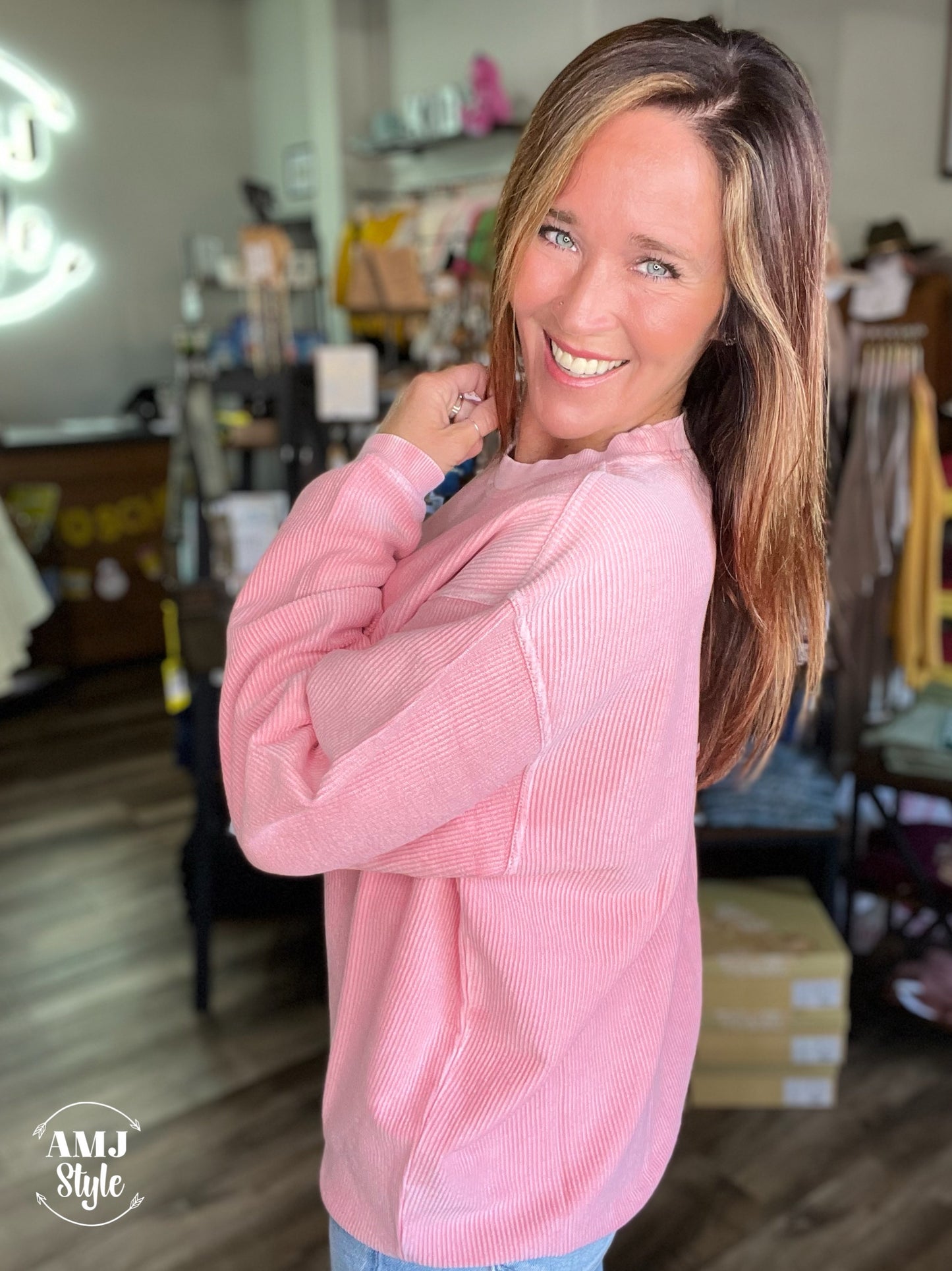 Luxe Corded Crew Sweatshirt - Conch Shell