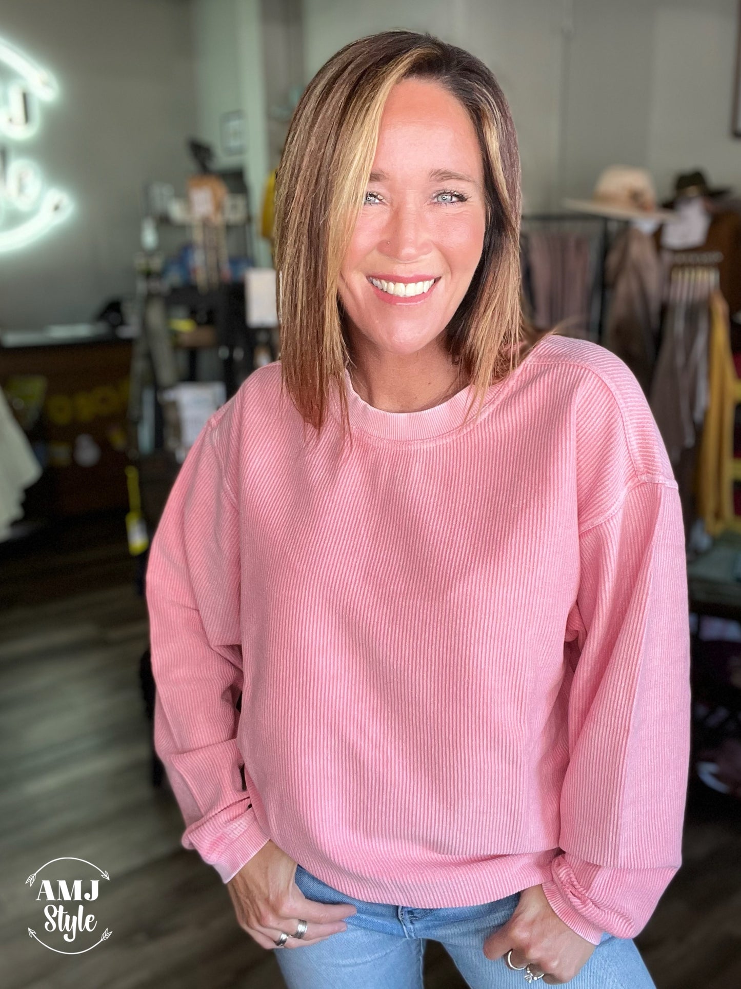 Luxe Corded Crew Sweatshirt - Conch Shell