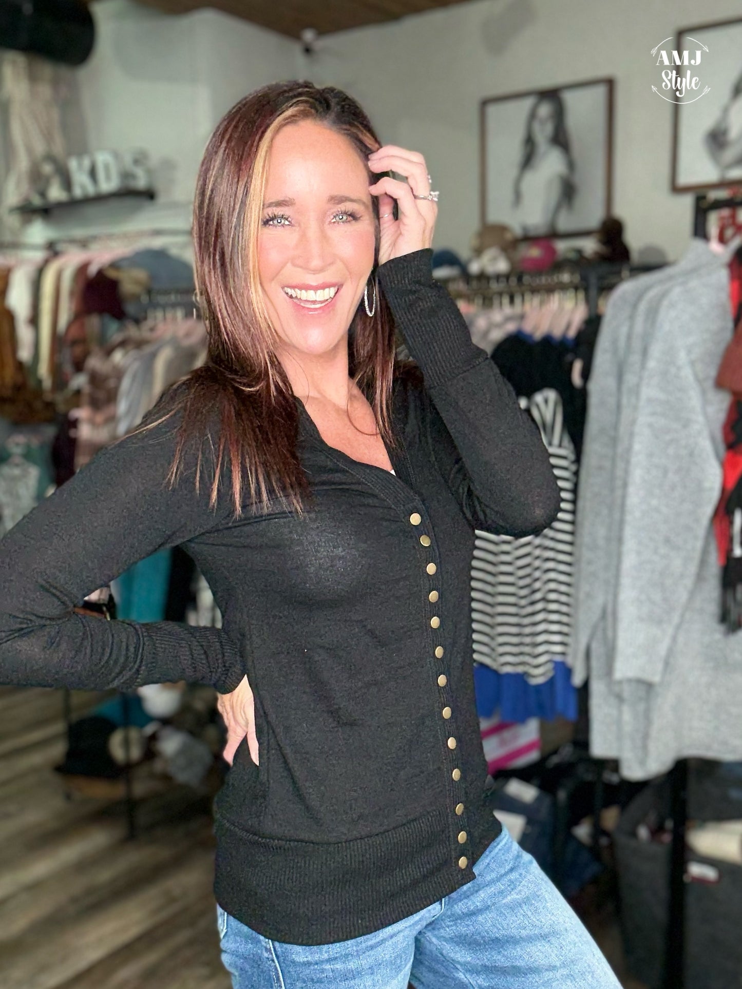 Thumb Hole Button Down Sweater