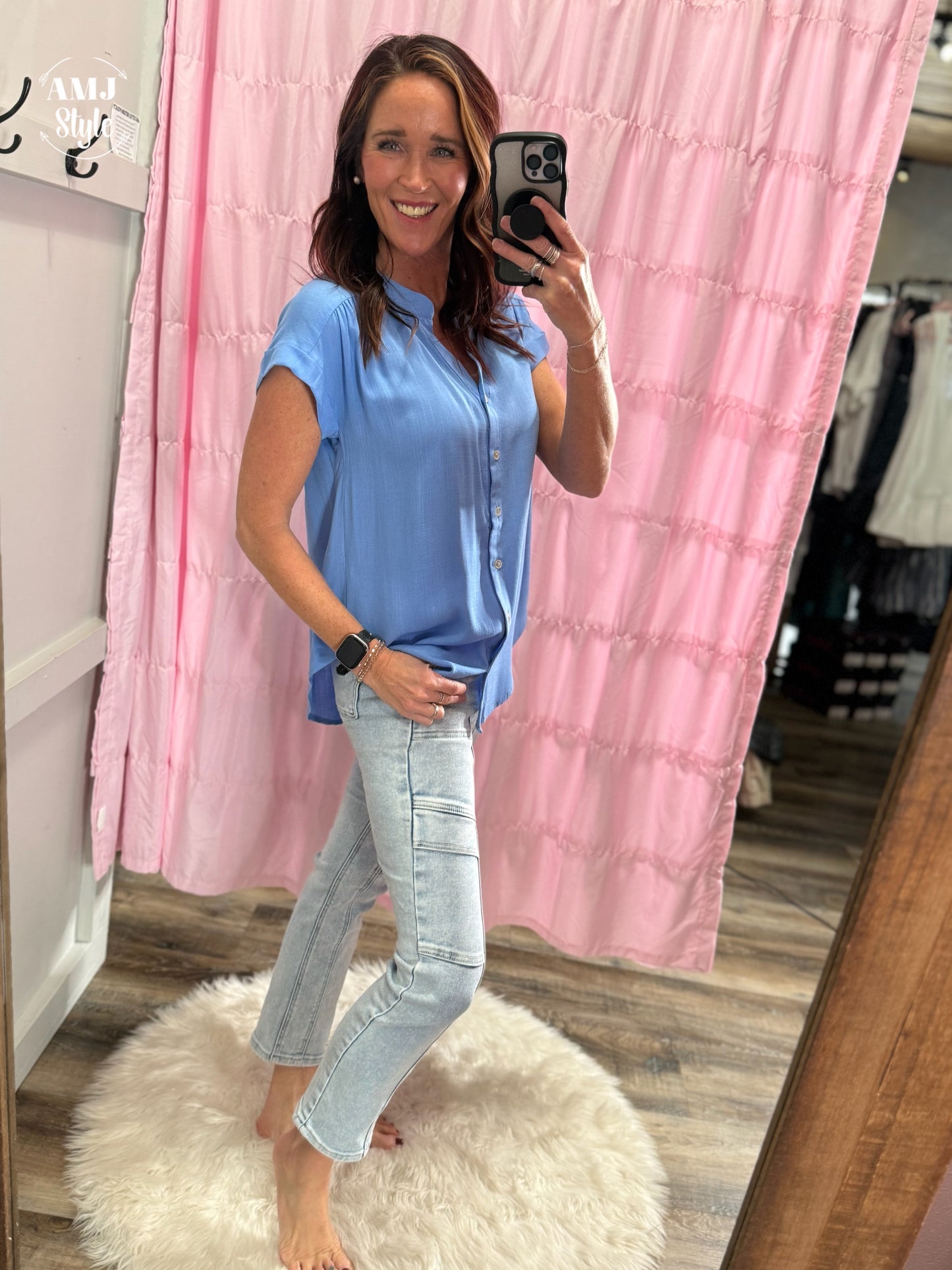 Sky Blue Linen Top