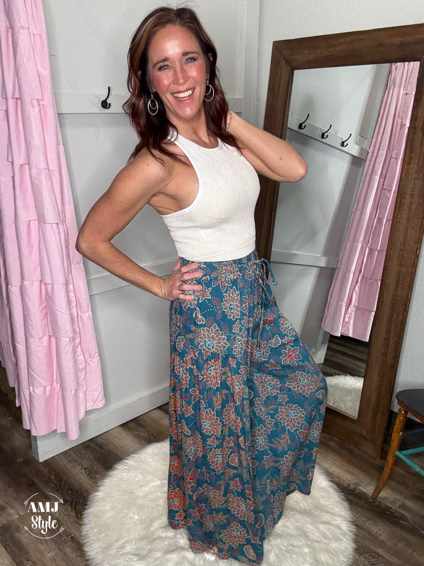 Wanderlust Wide Leg Pants - Teal Floral