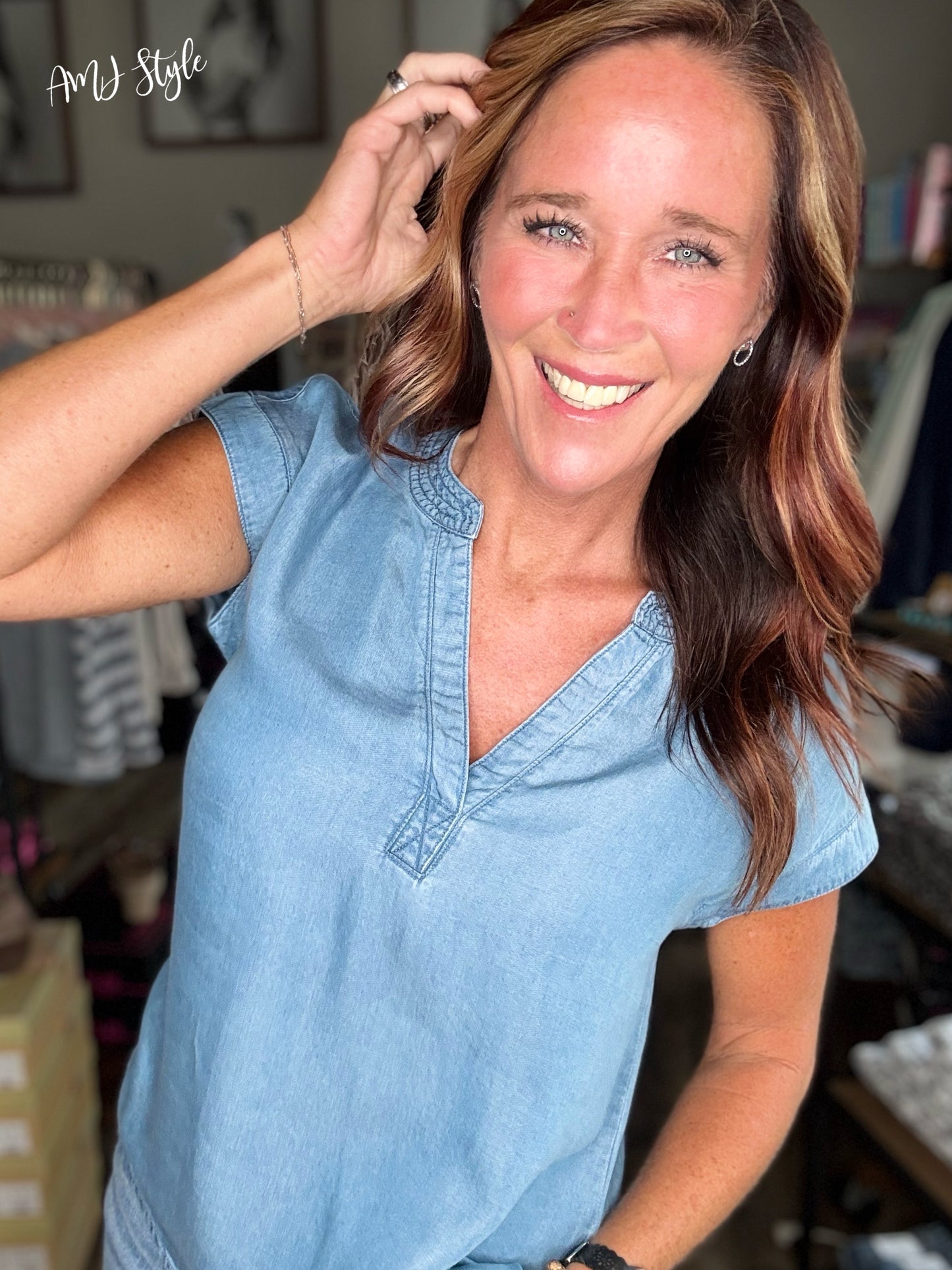 Luna Blue Chambray Top