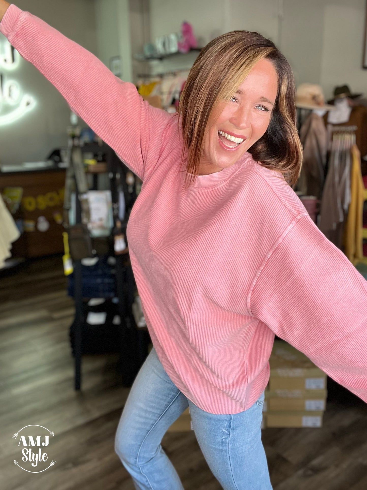 Luxe Corded Crew Sweatshirt - Conch Shell