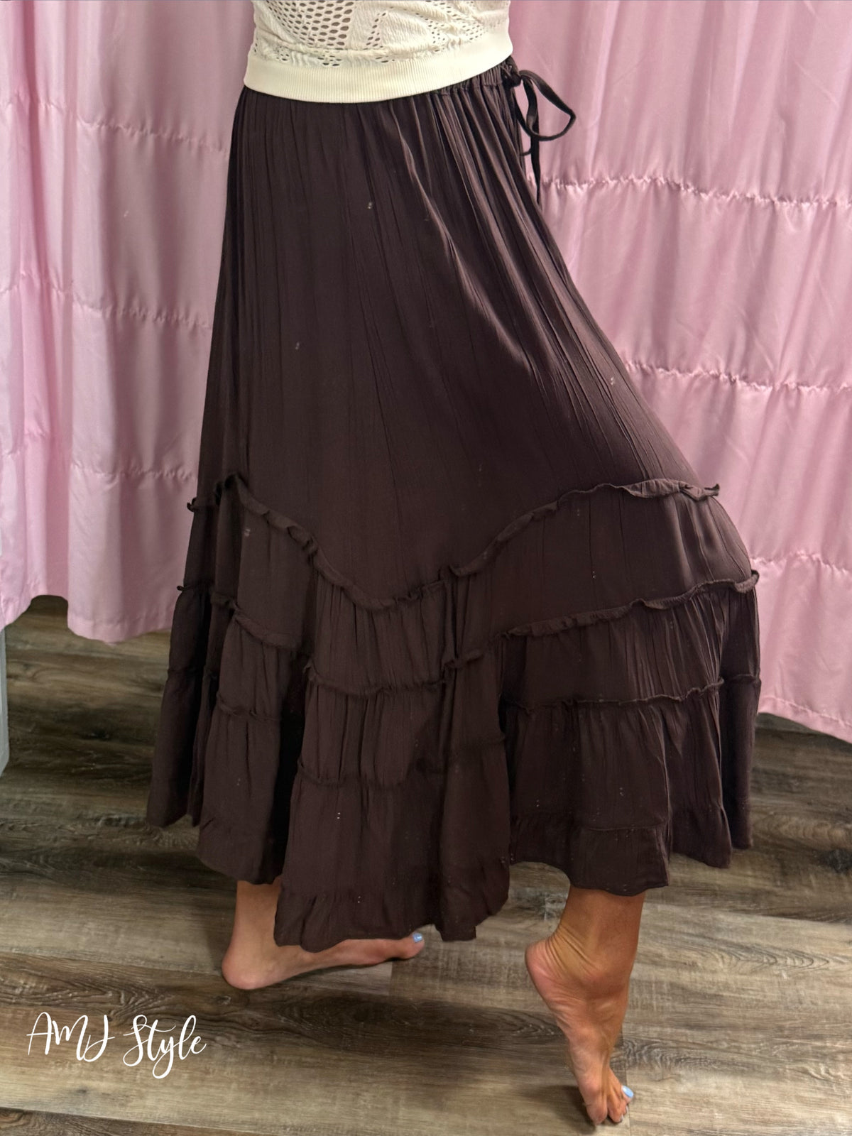 Wavy Ruffle Chocolate Skirt