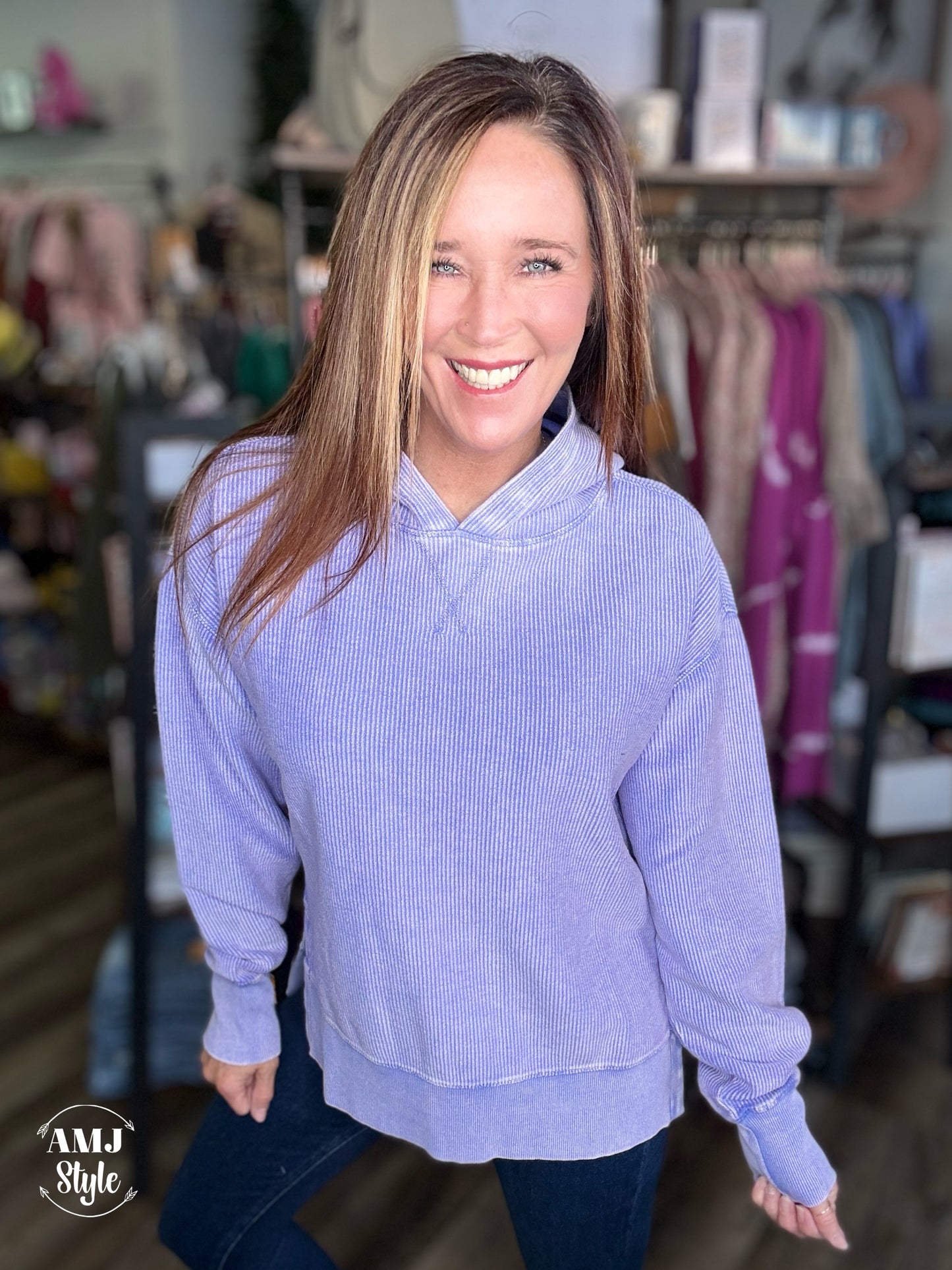 Hooded Luxe Corded Crew - Purple