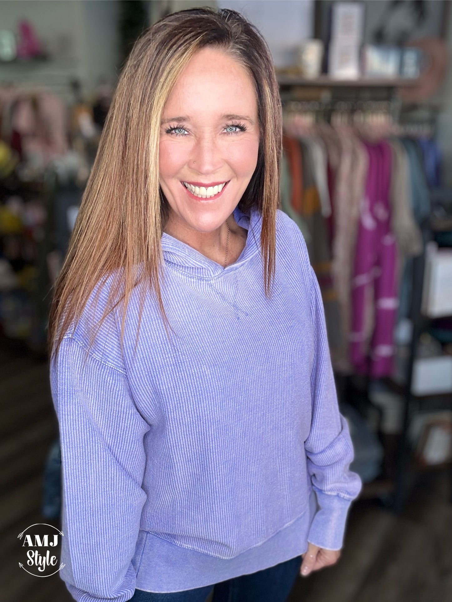Hooded Luxe Corded Crew - Purple