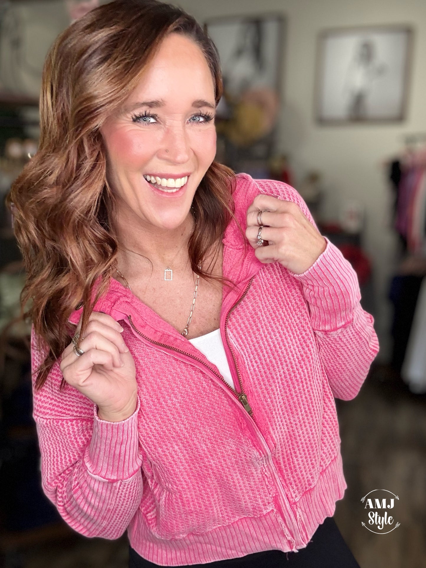 Wrenley Waffle Knit Hoodie - Fuchsia