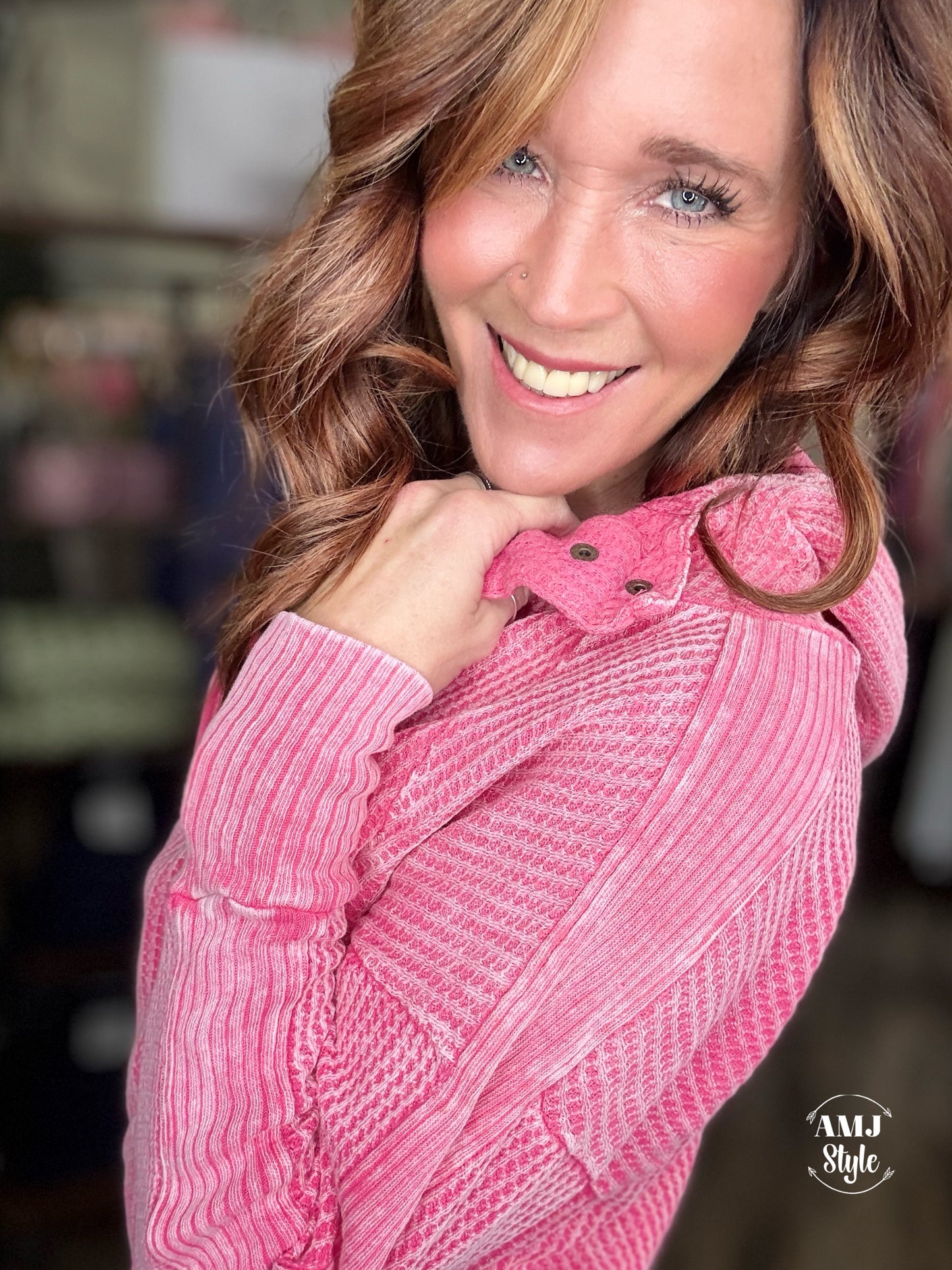 Wrenley Waffle Knit Hoodie - Fuchsia