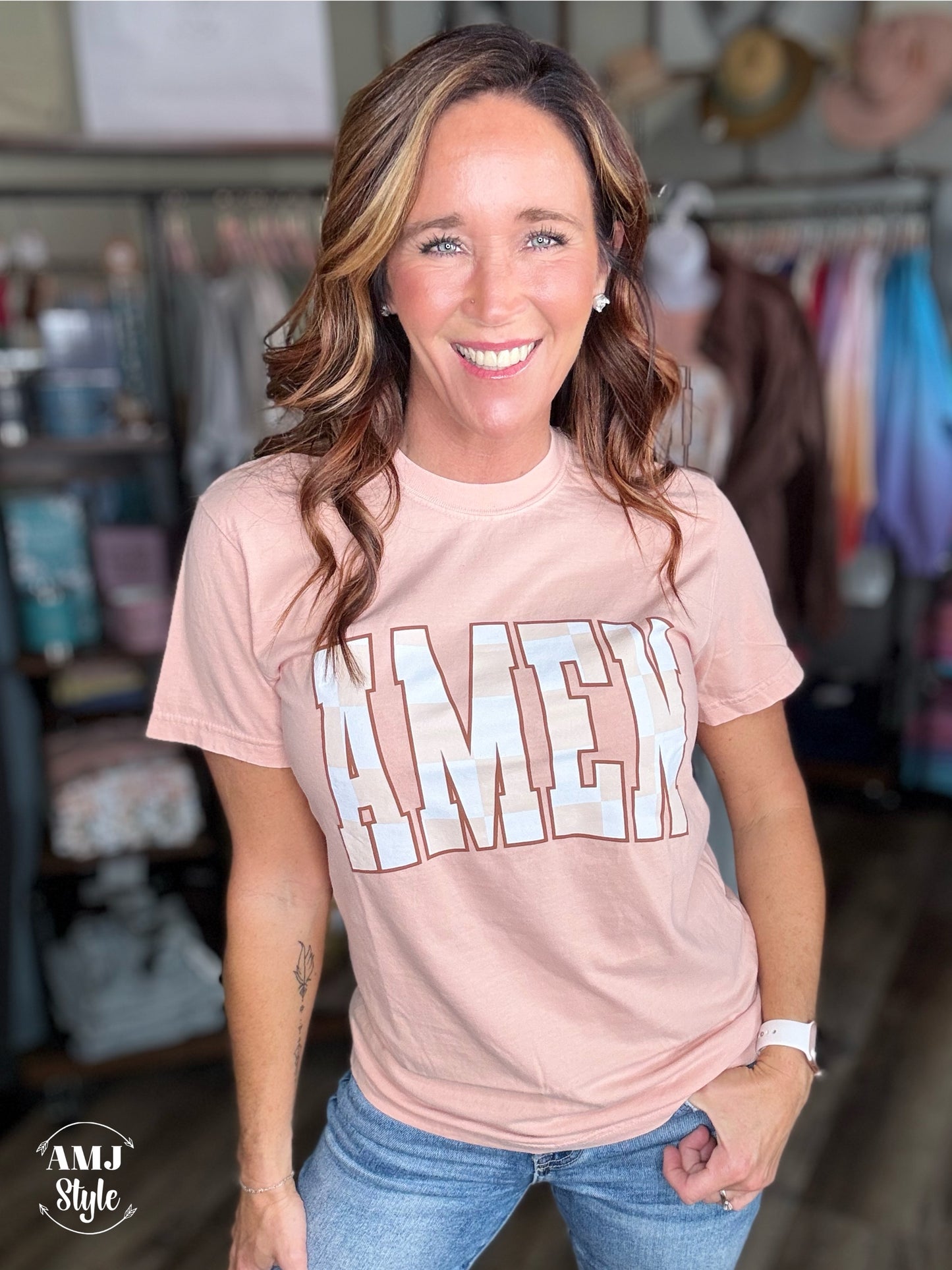 Checkered Amen Tee