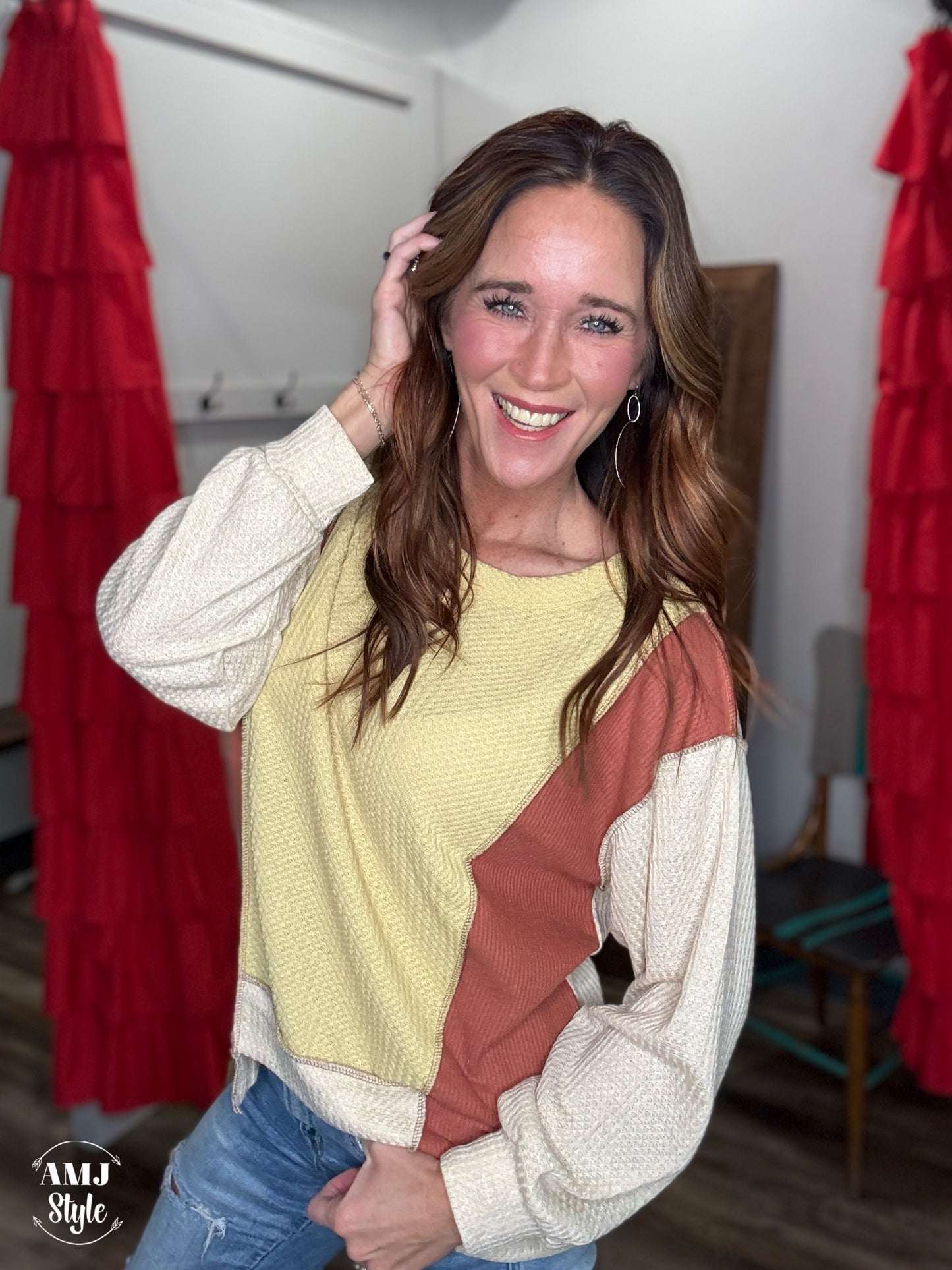 Color Block Waffle Knit Pullover