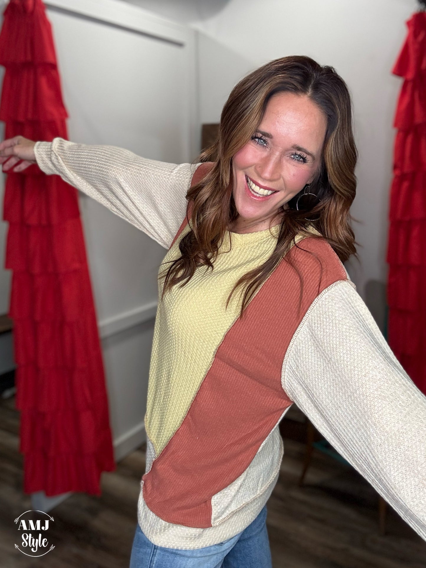 Color Block Waffle Knit Pullover