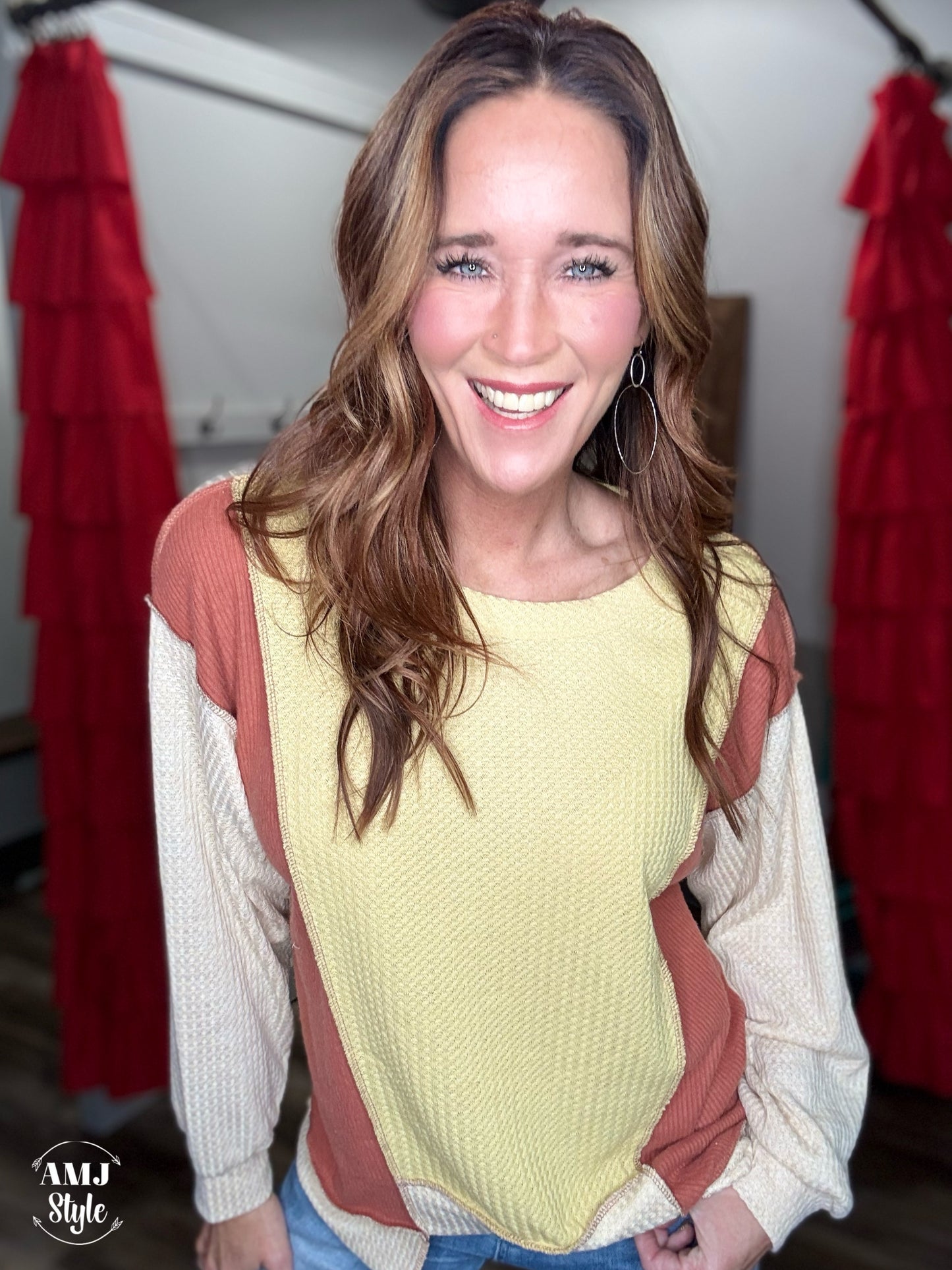 Color Block Waffle Knit Pullover