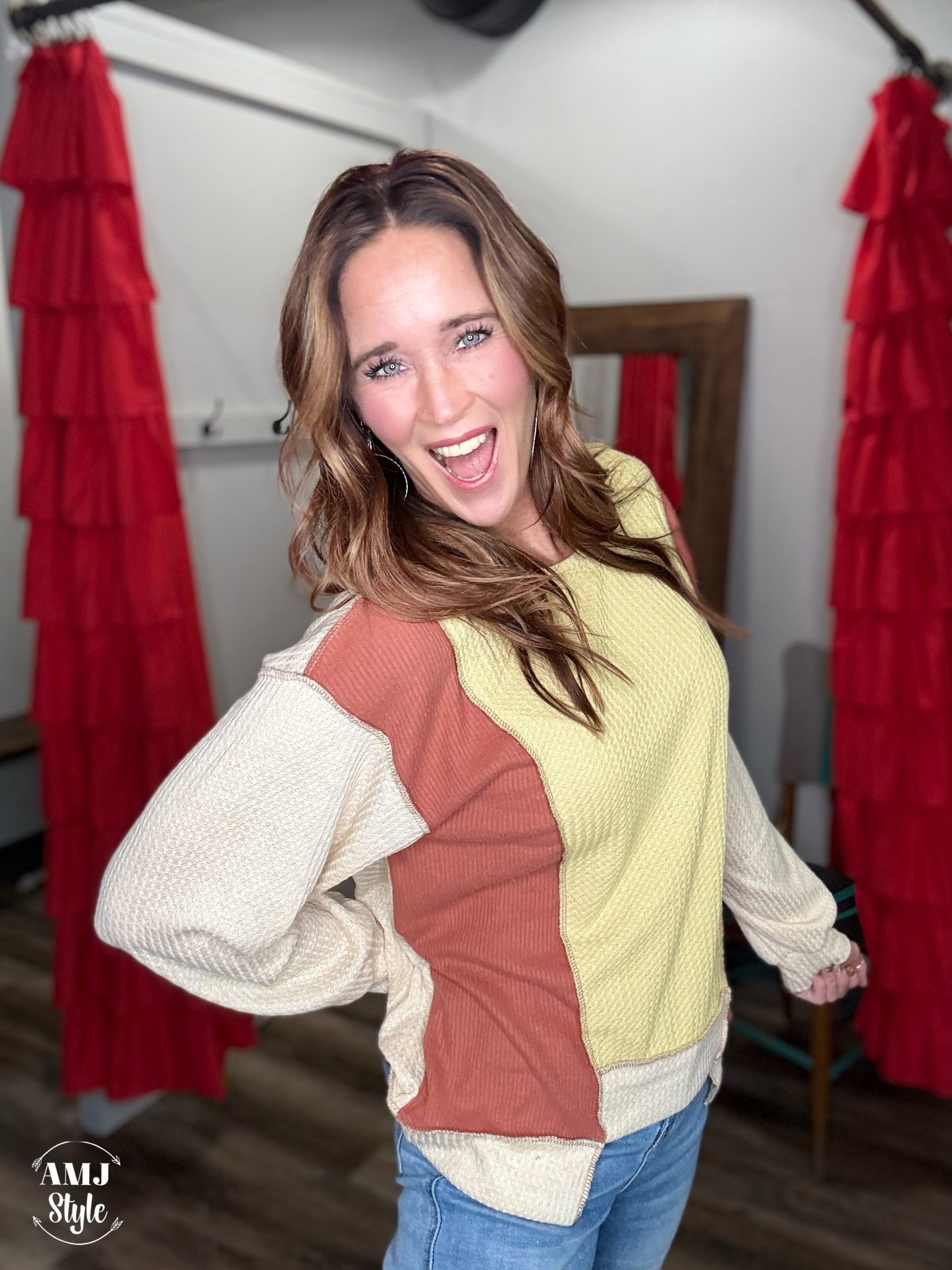 Color Block Waffle Knit Pullover