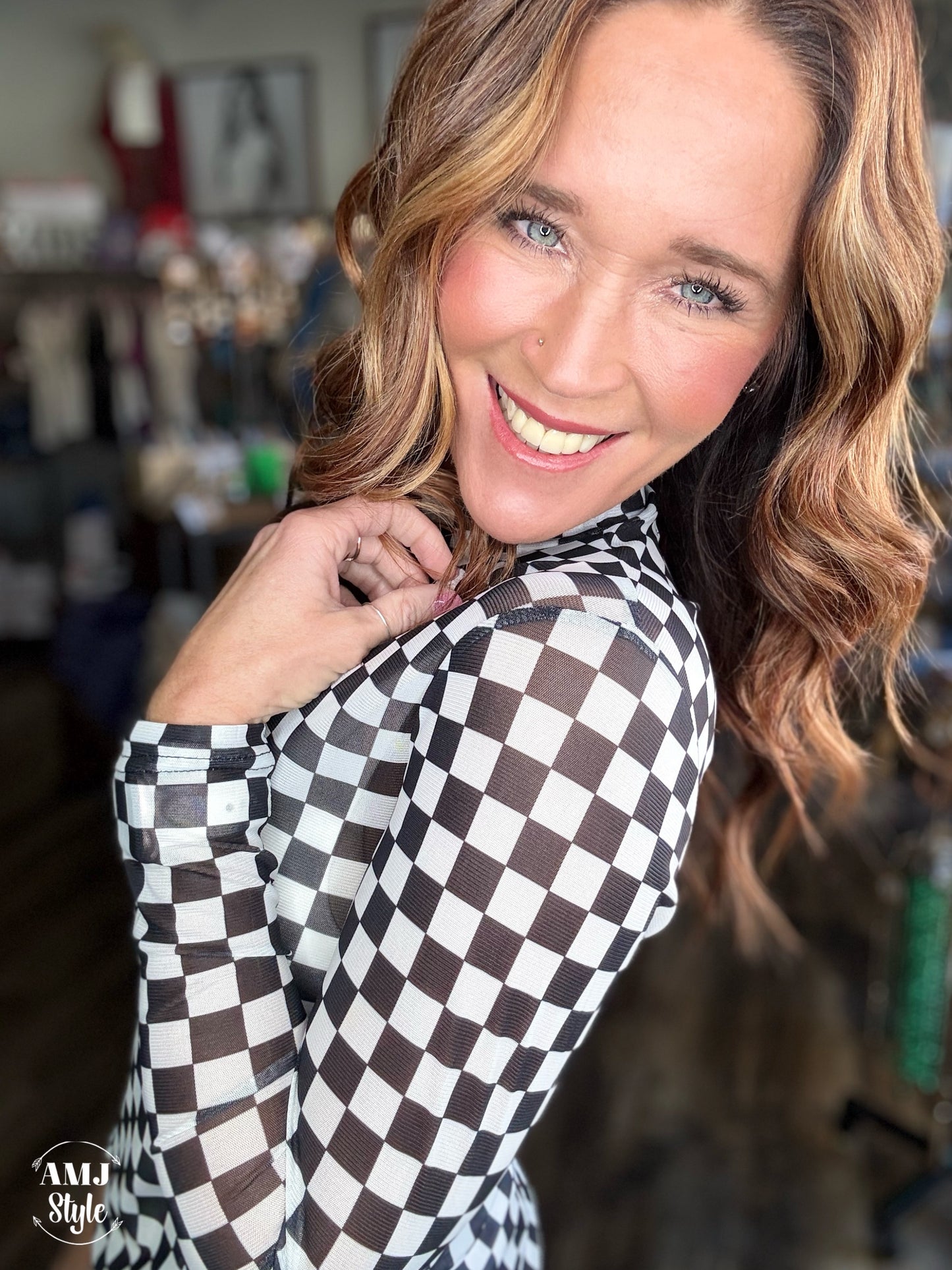 Black Check Mesh Top
