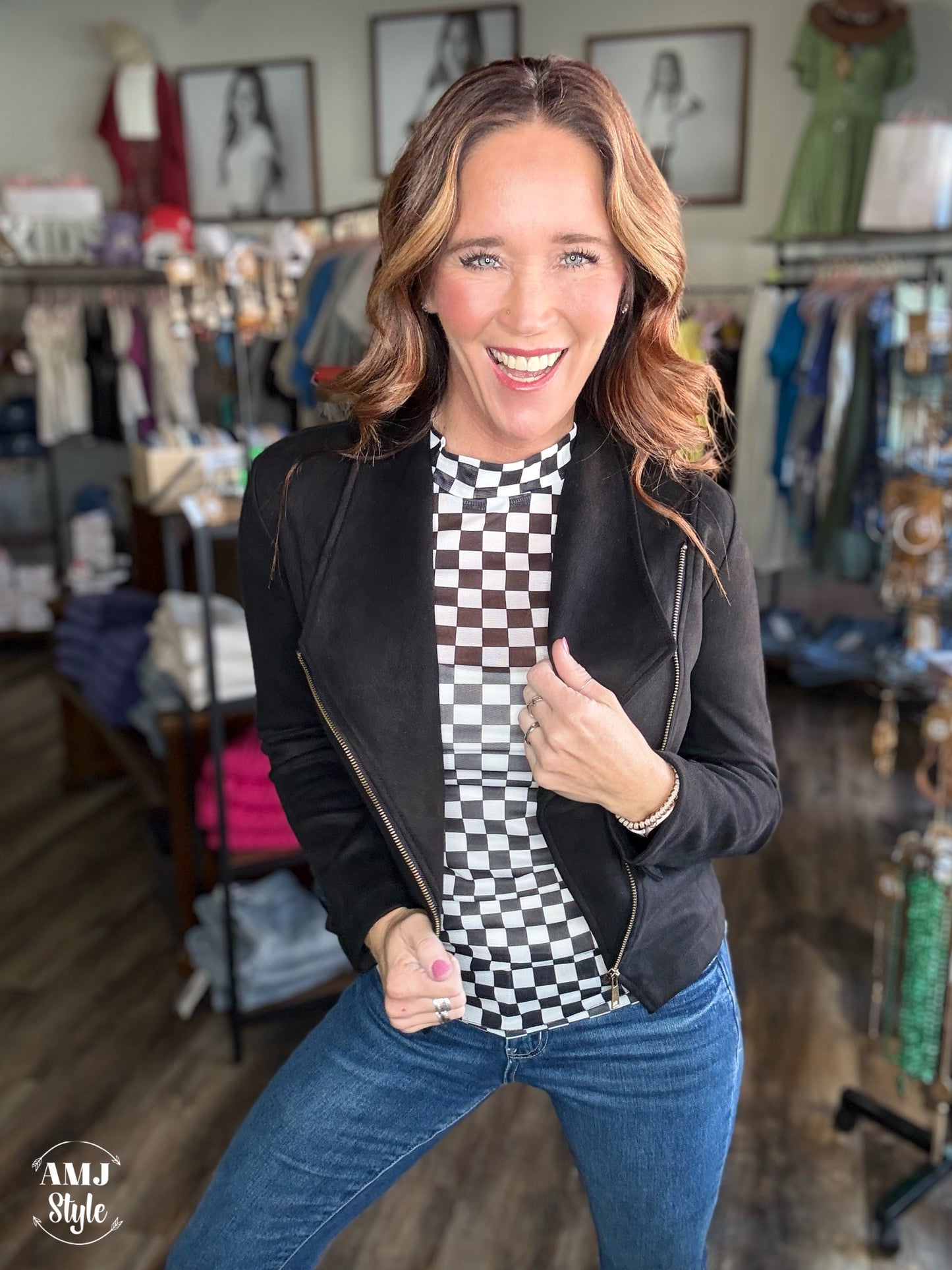 Black Check Mesh Top