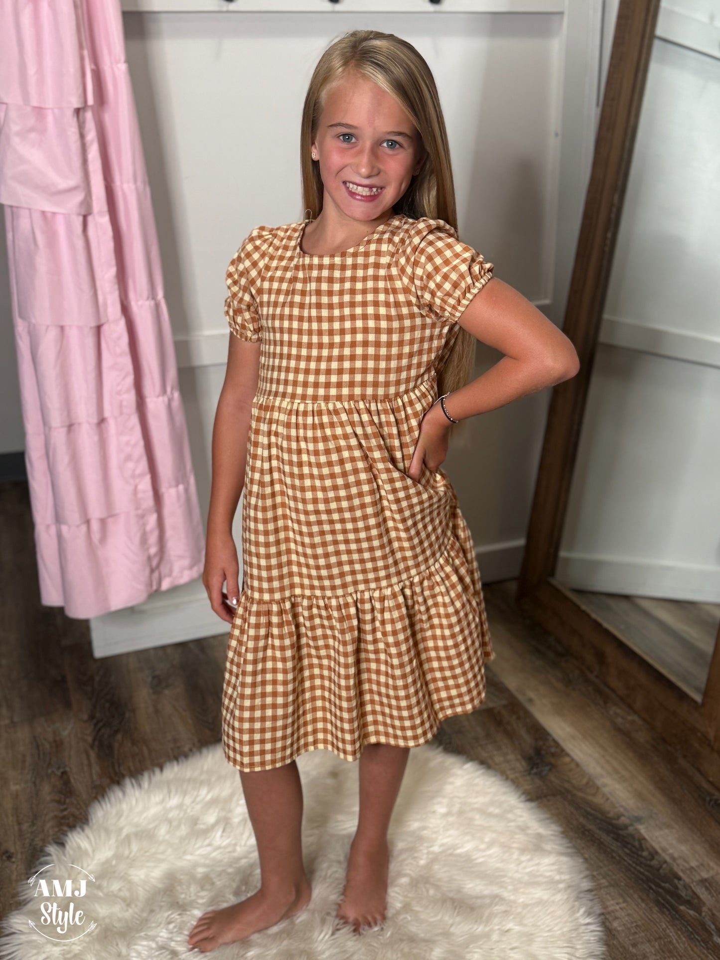 Pumpkin Check Kiddo Dress