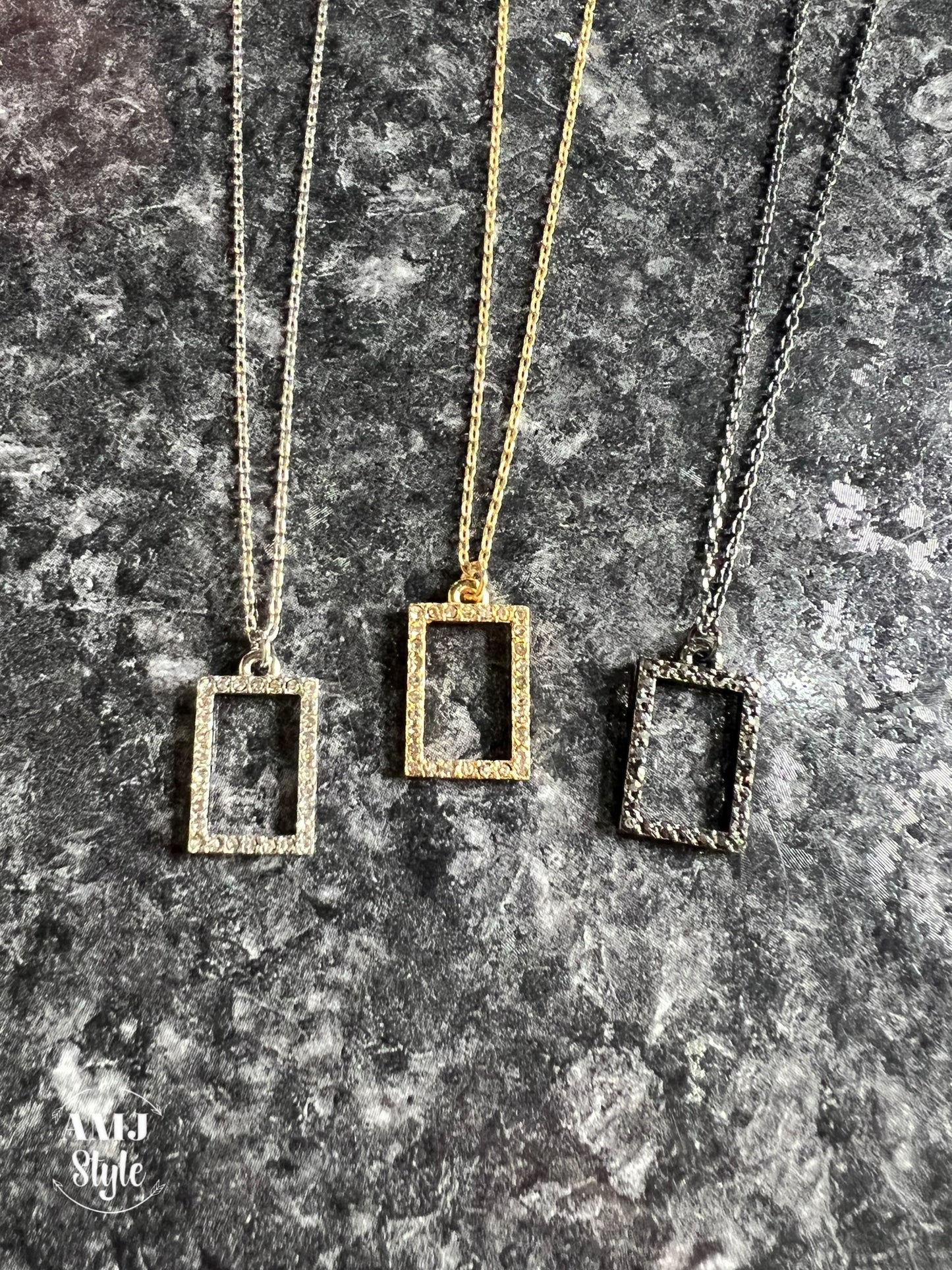 Brass Stone Glass Square Necklace