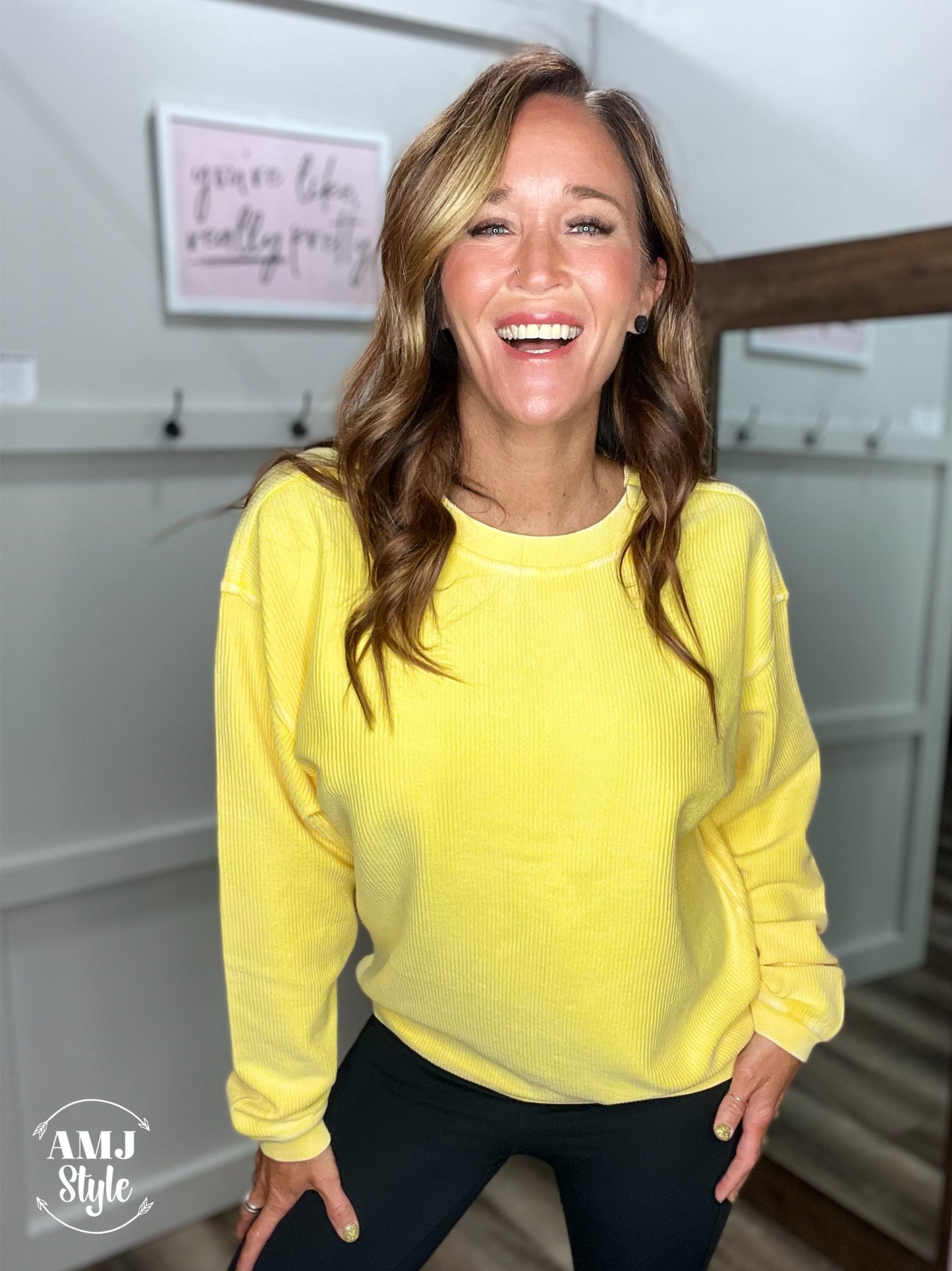 Luxe Corded Crew Sweatshirt - Gold