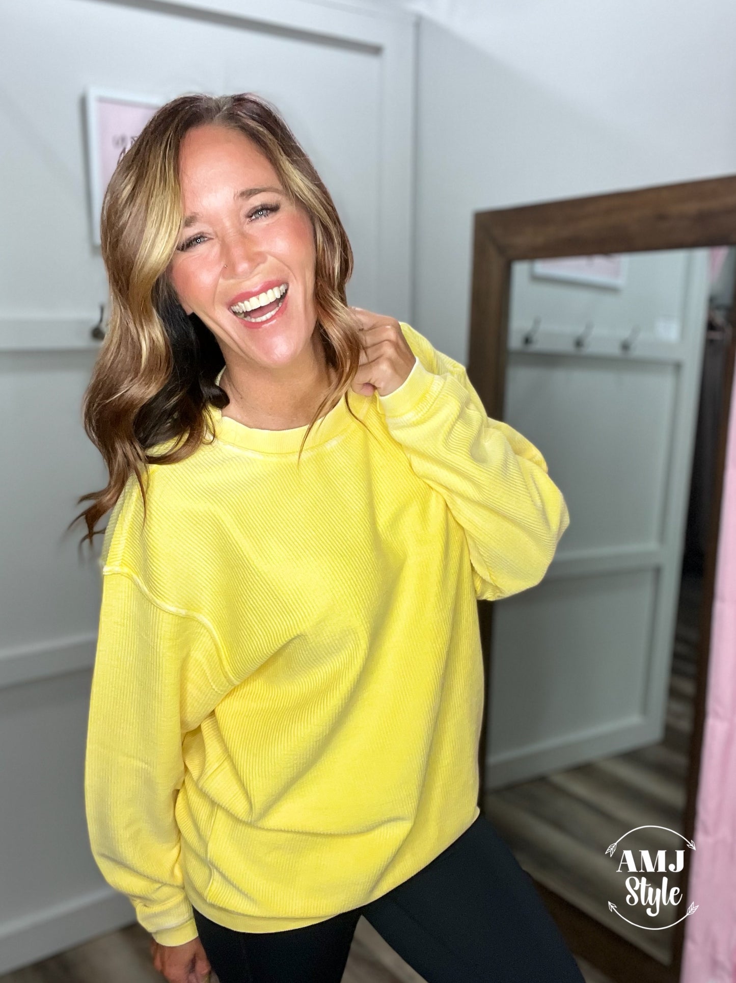 Luxe Corded Crew Sweatshirt - Gold