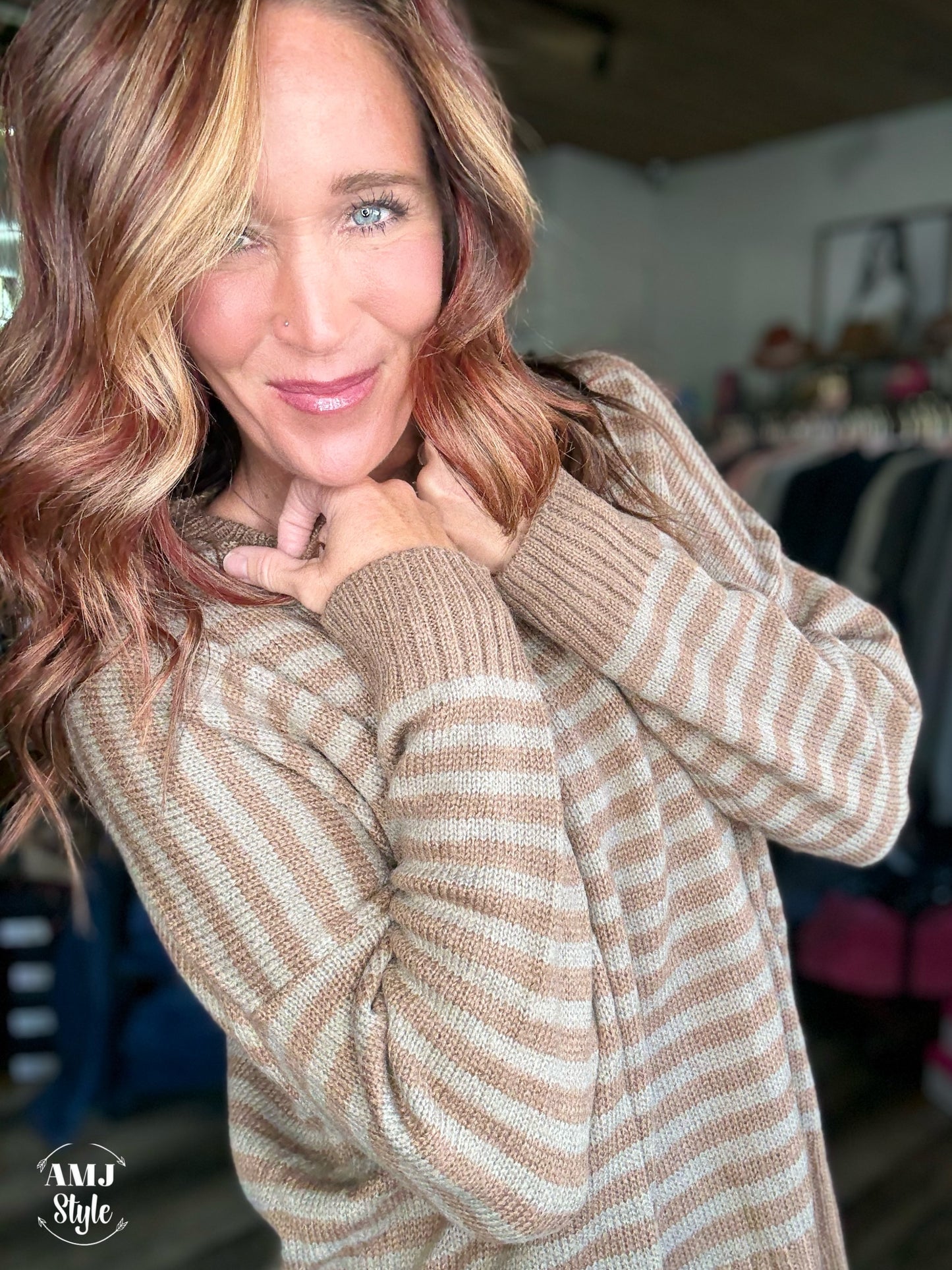 Cozy Pin Stripe Sweater - Brown