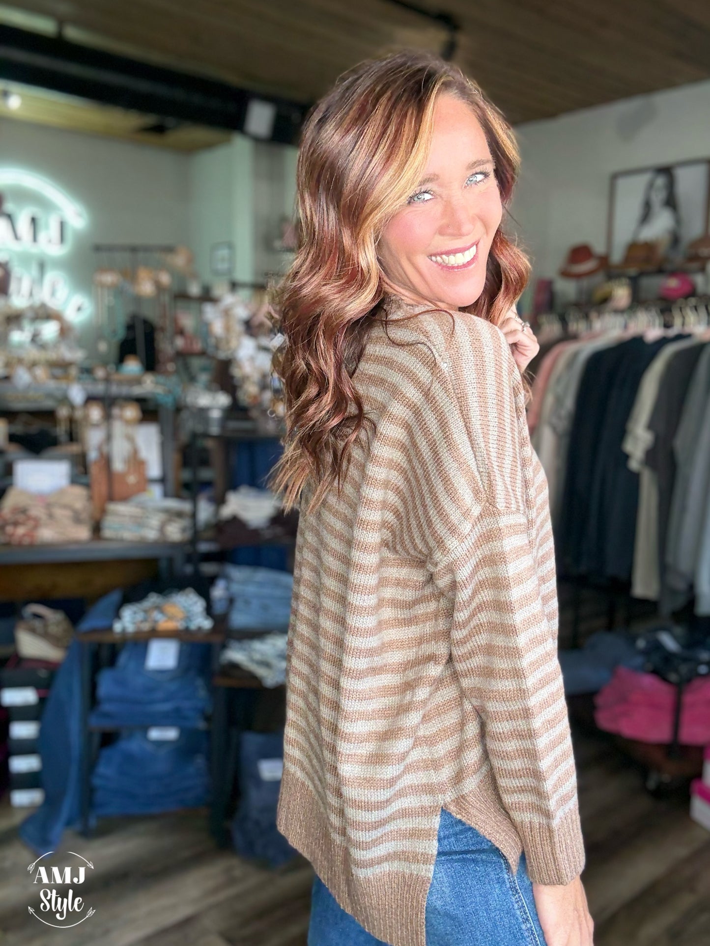 Cozy Pin Stripe Sweater - Brown