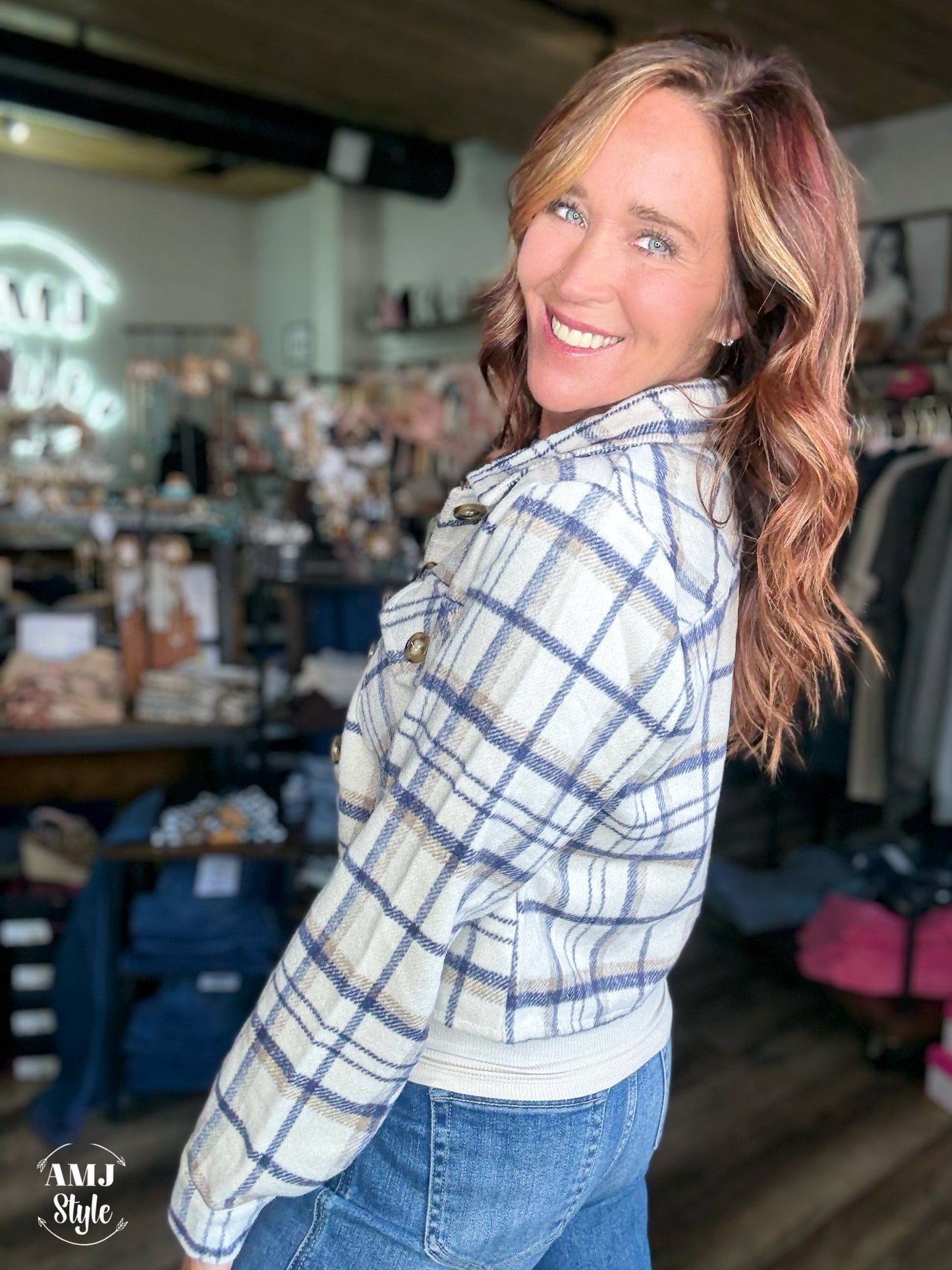 Fireside Flannel - Khaki/Navy