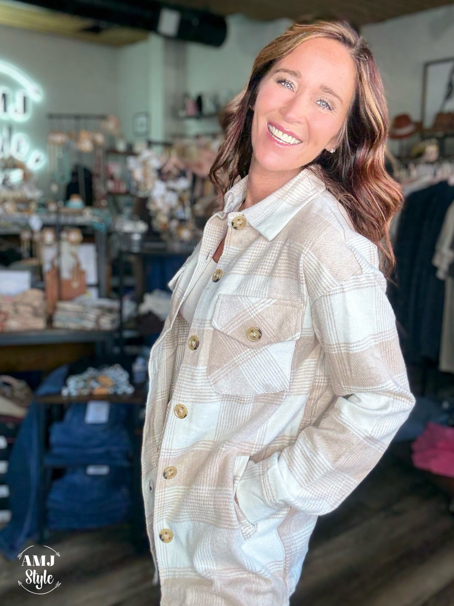 Timber Trail Flannel - White/Taupe