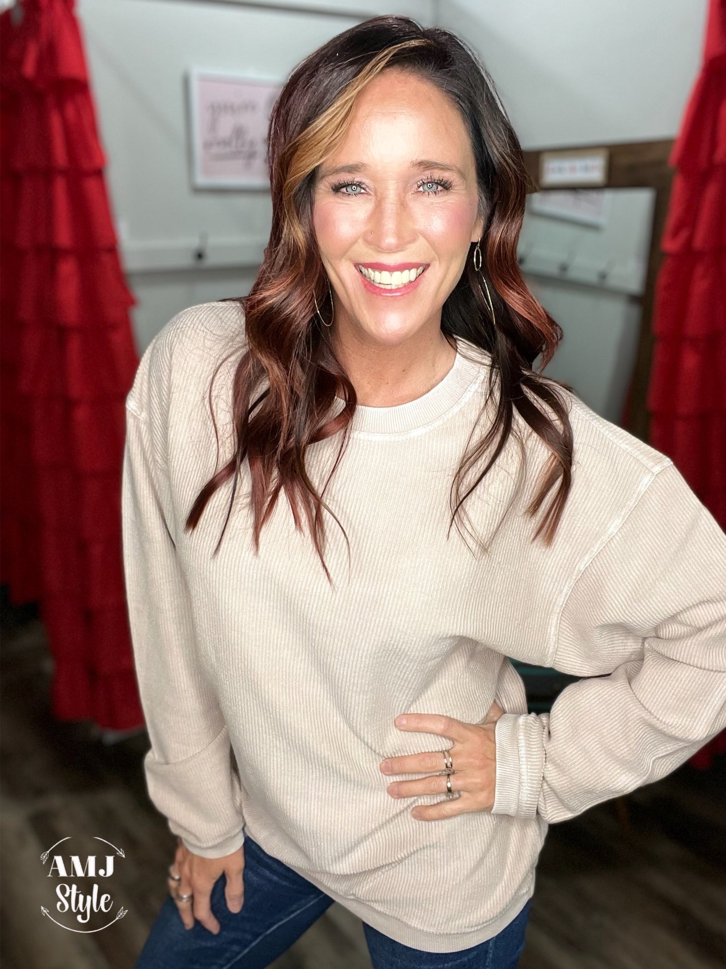 Luxe Corded Crew Sweatshirt - Mushroom