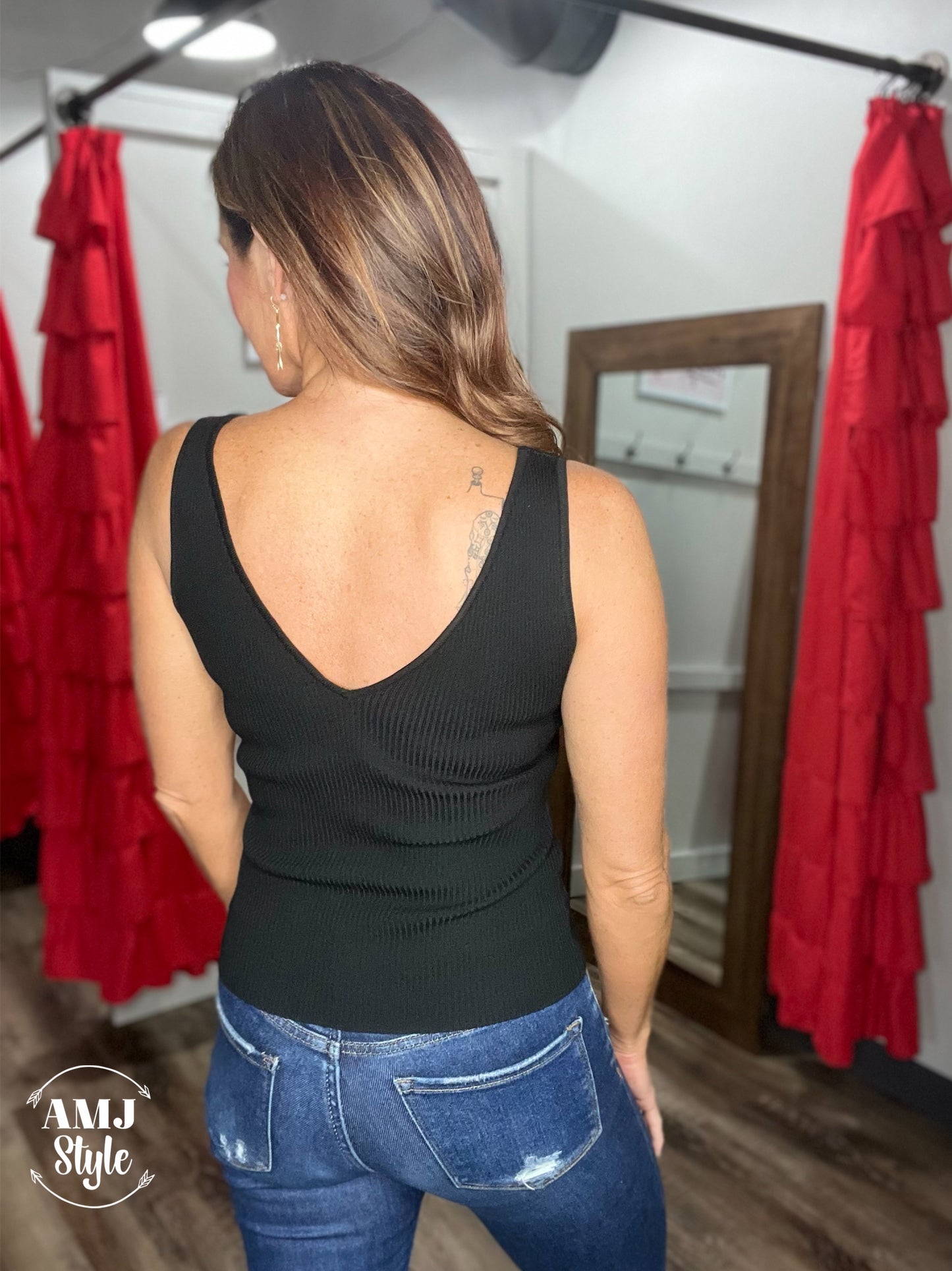 Layering Ribbed Tank - Black