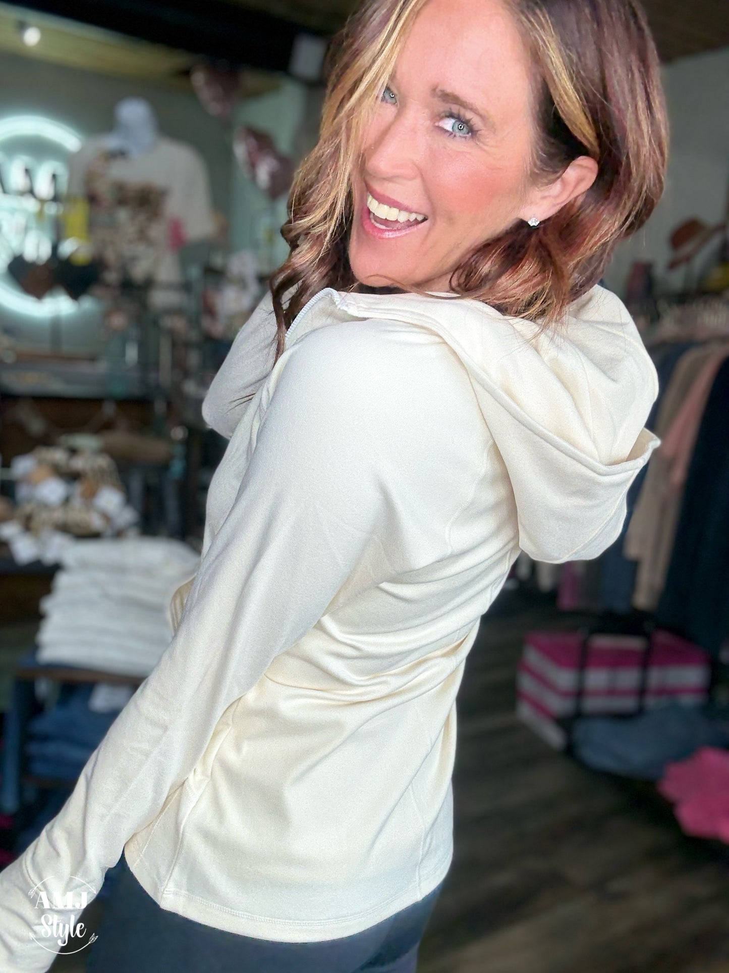 Boli Brushed Zip Hoodie - Ivory
