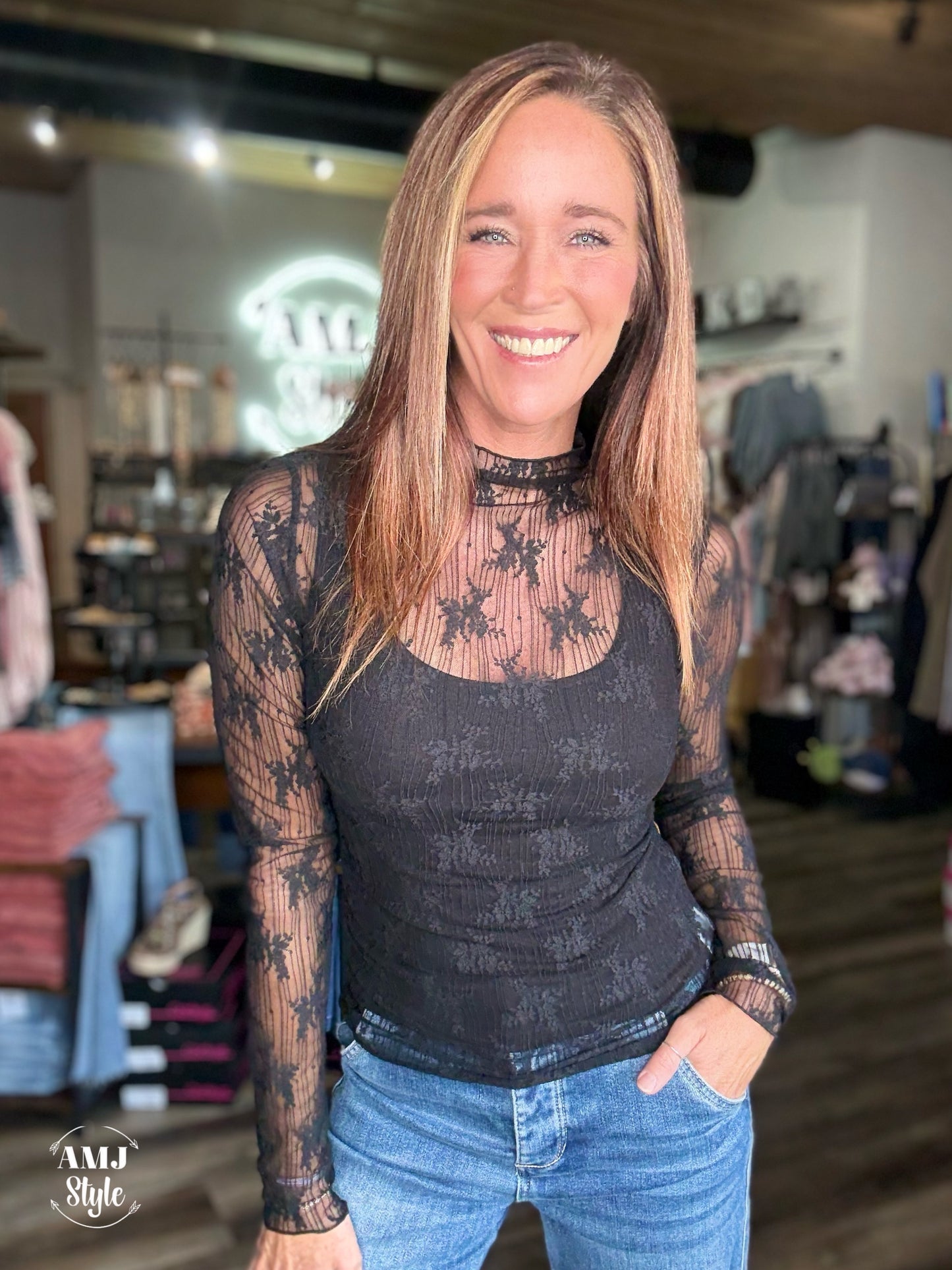 Whispering Blooms Top - Black
