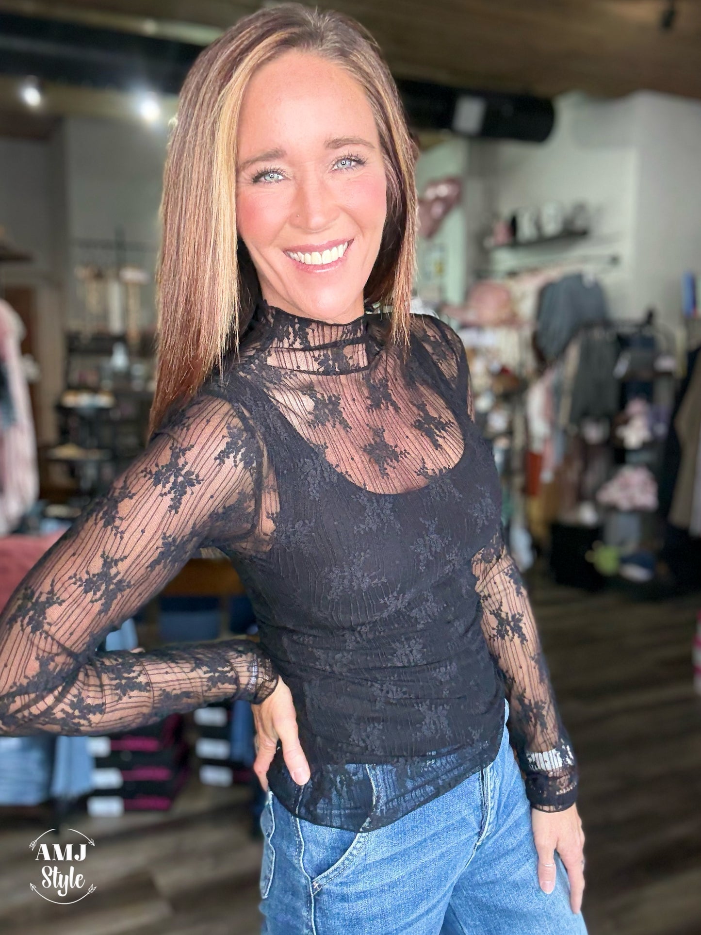Whispering Blooms Top - Black
