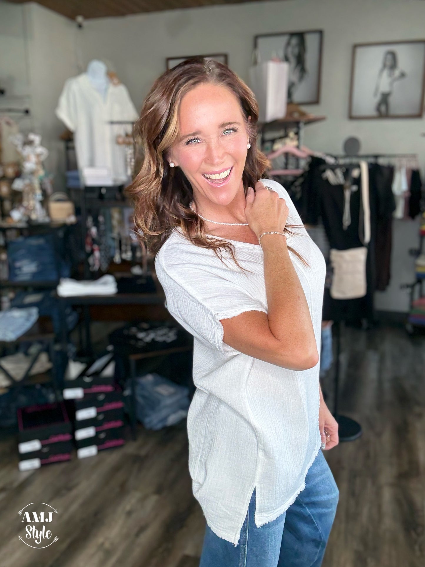 Loose Fit Gauze Top - White