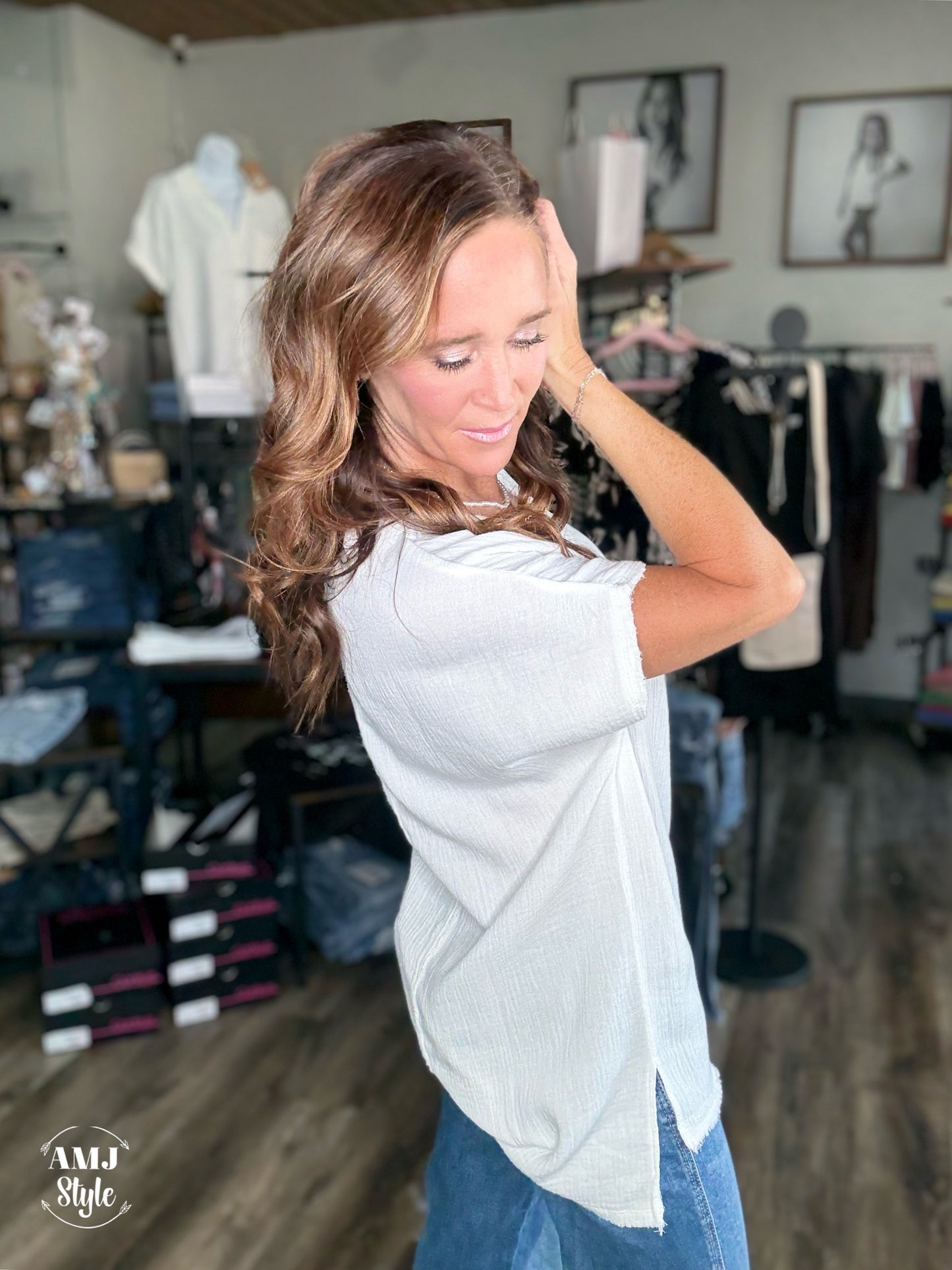 Loose Fit Gauze Top - White