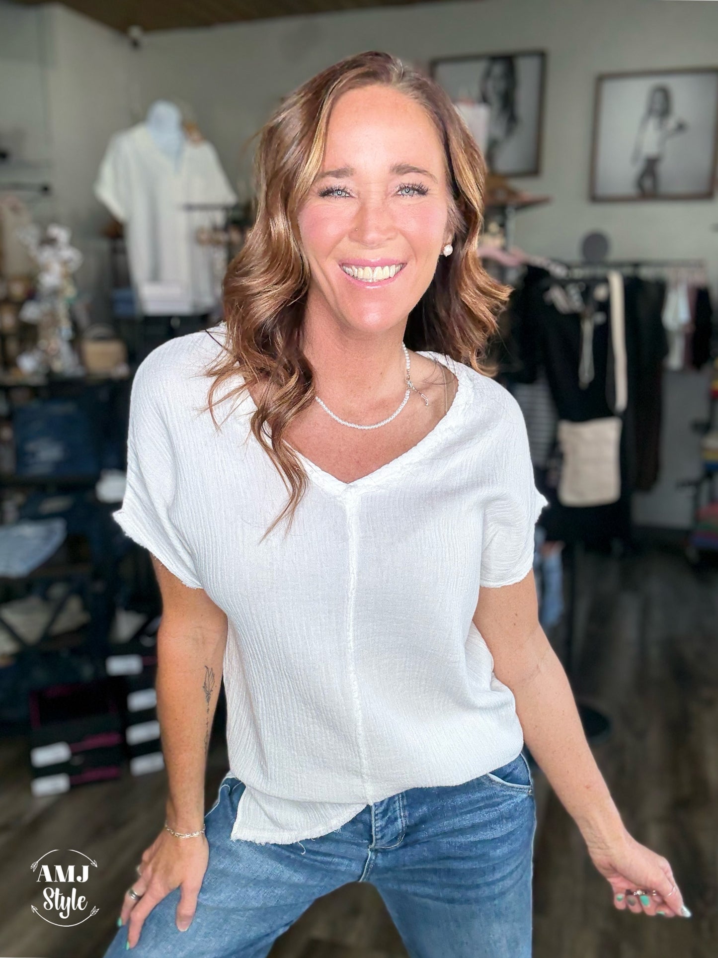 Loose Fit Gauze Top - White