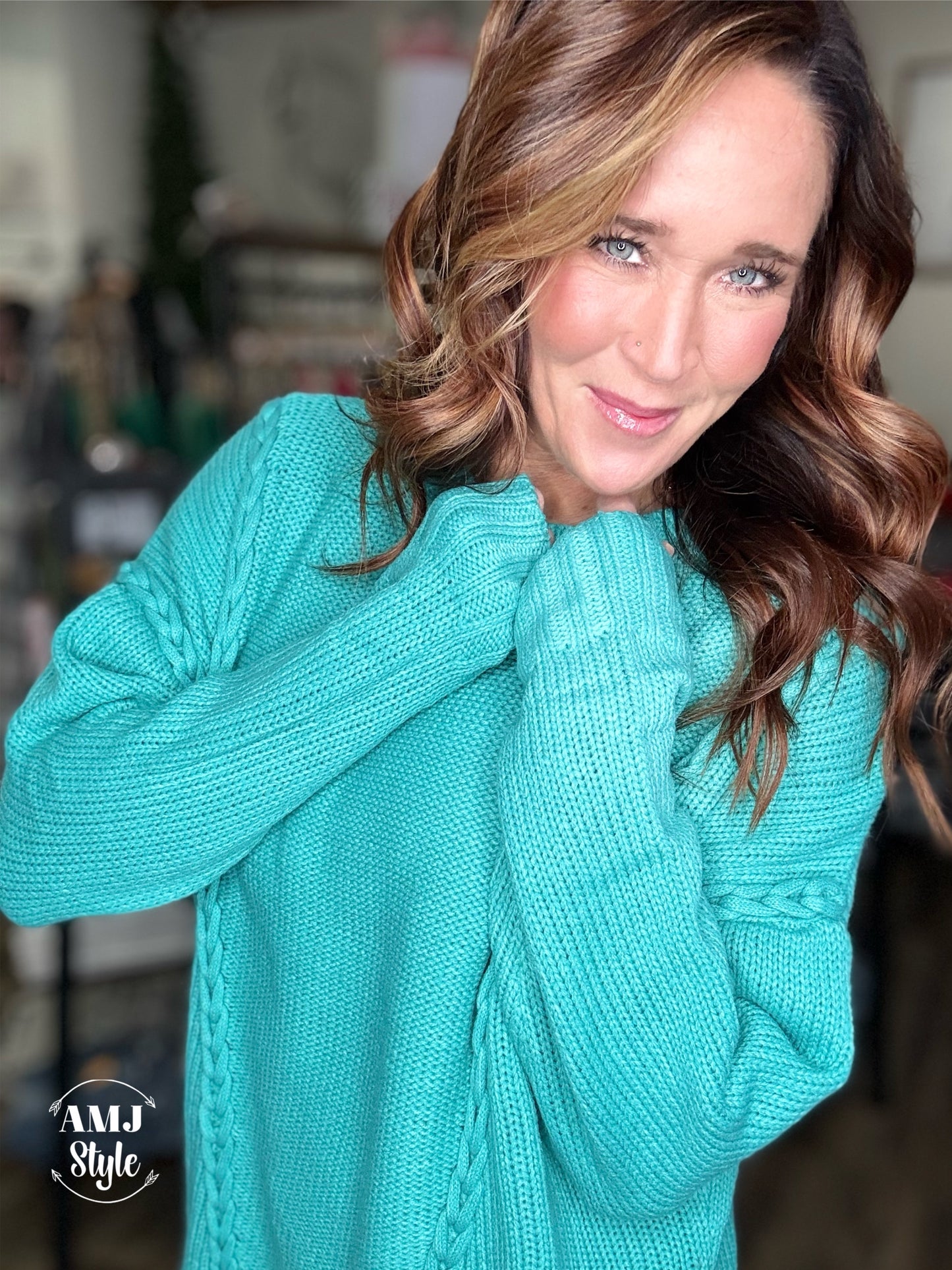 Teal Cable Knit Sweater
