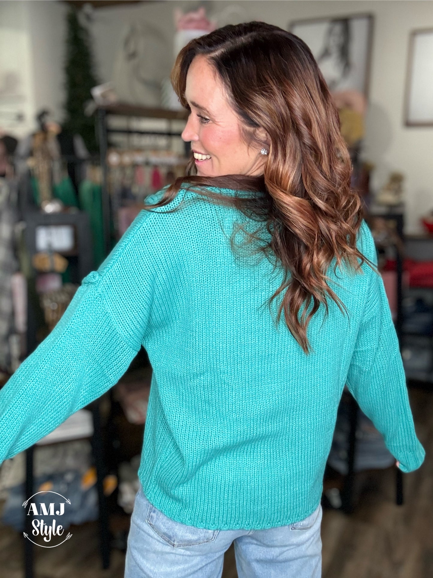 Teal Cable Knit Sweater