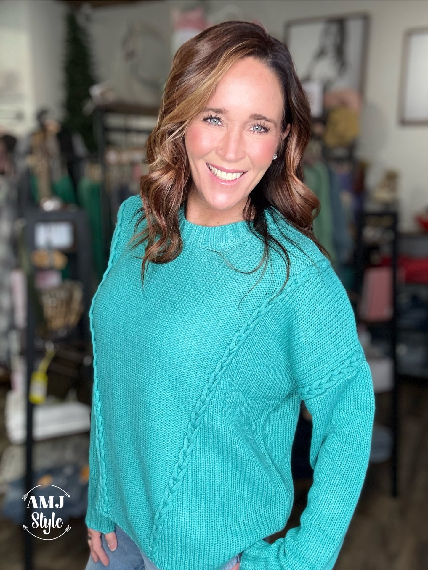 Teal Cable Knit Sweater