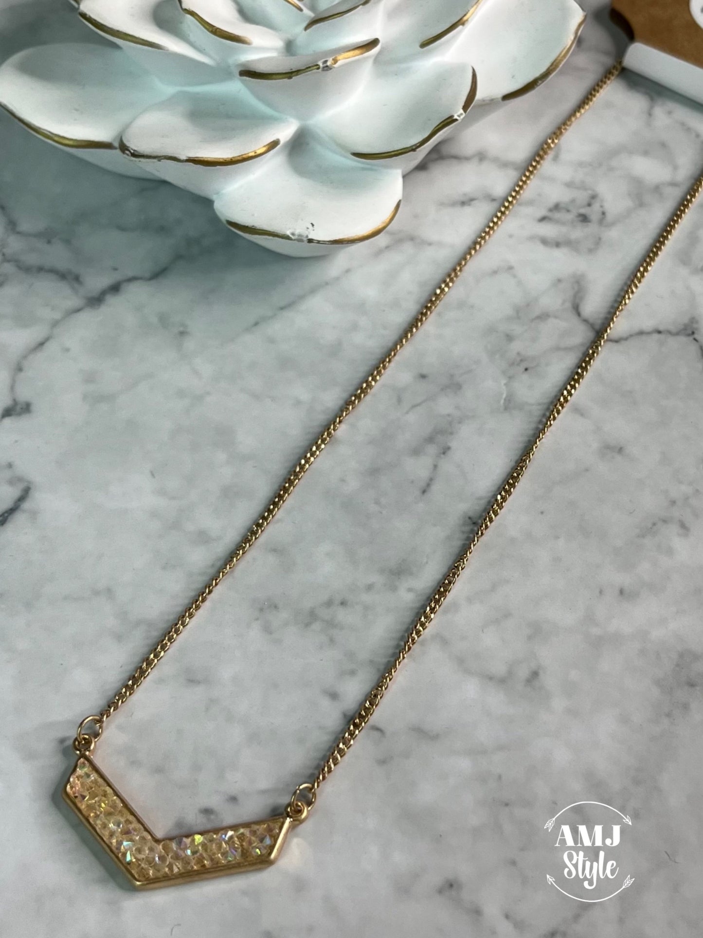 Pave Glass Crystal Arrow Pendant Necklace