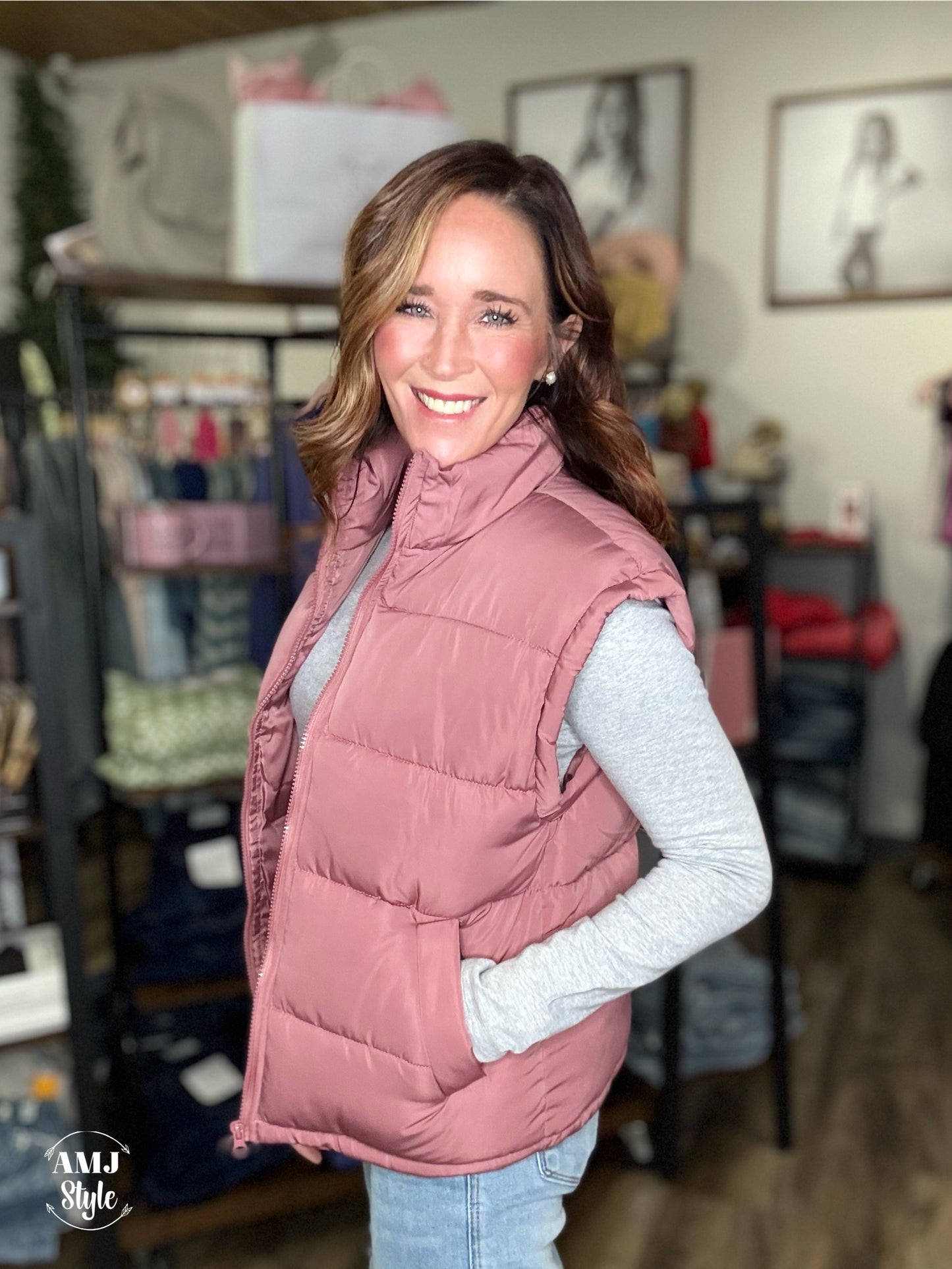 Poppy Puffer Vest - Mauve