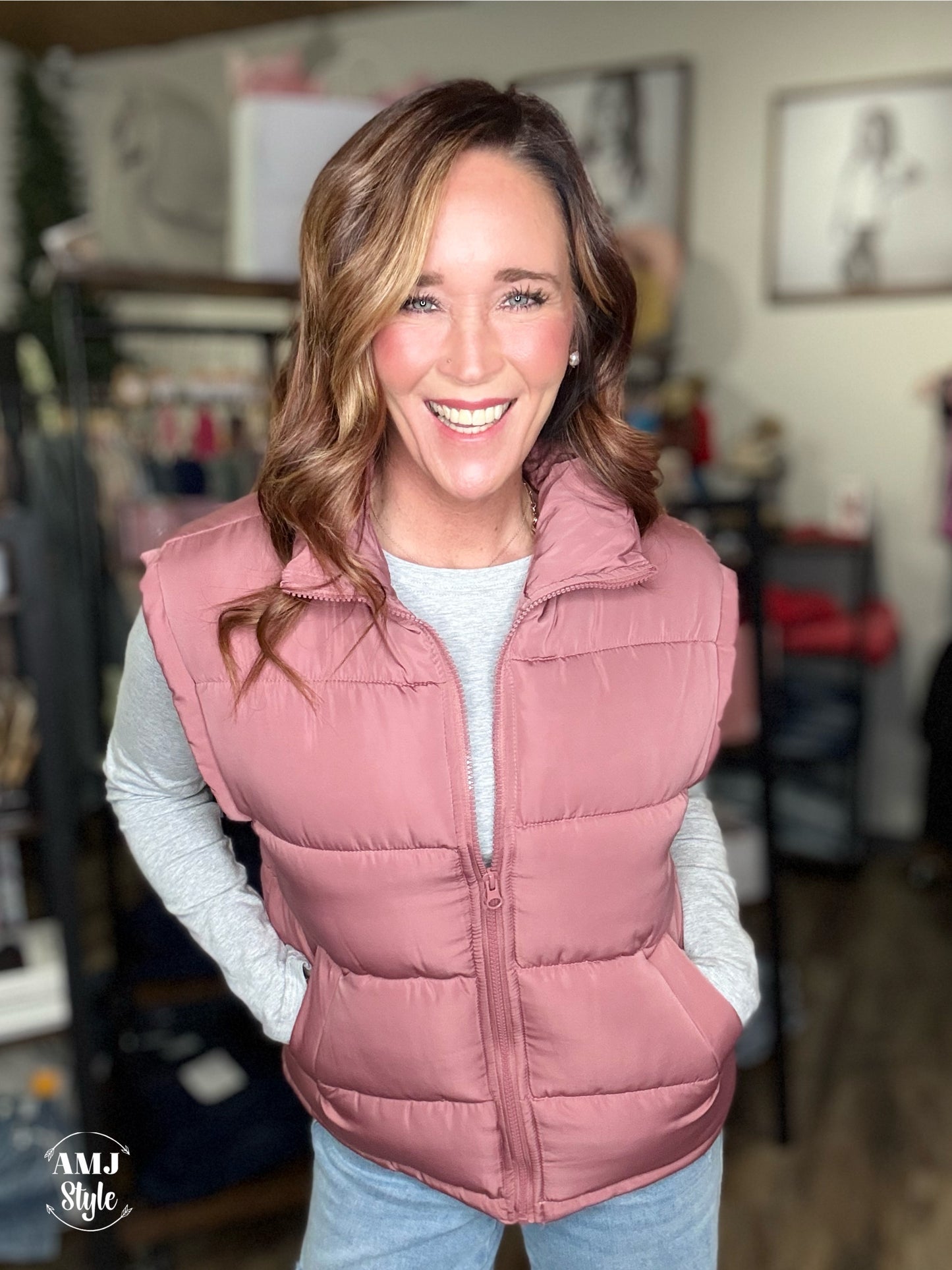 Poppy Puffer Vest - Mauve