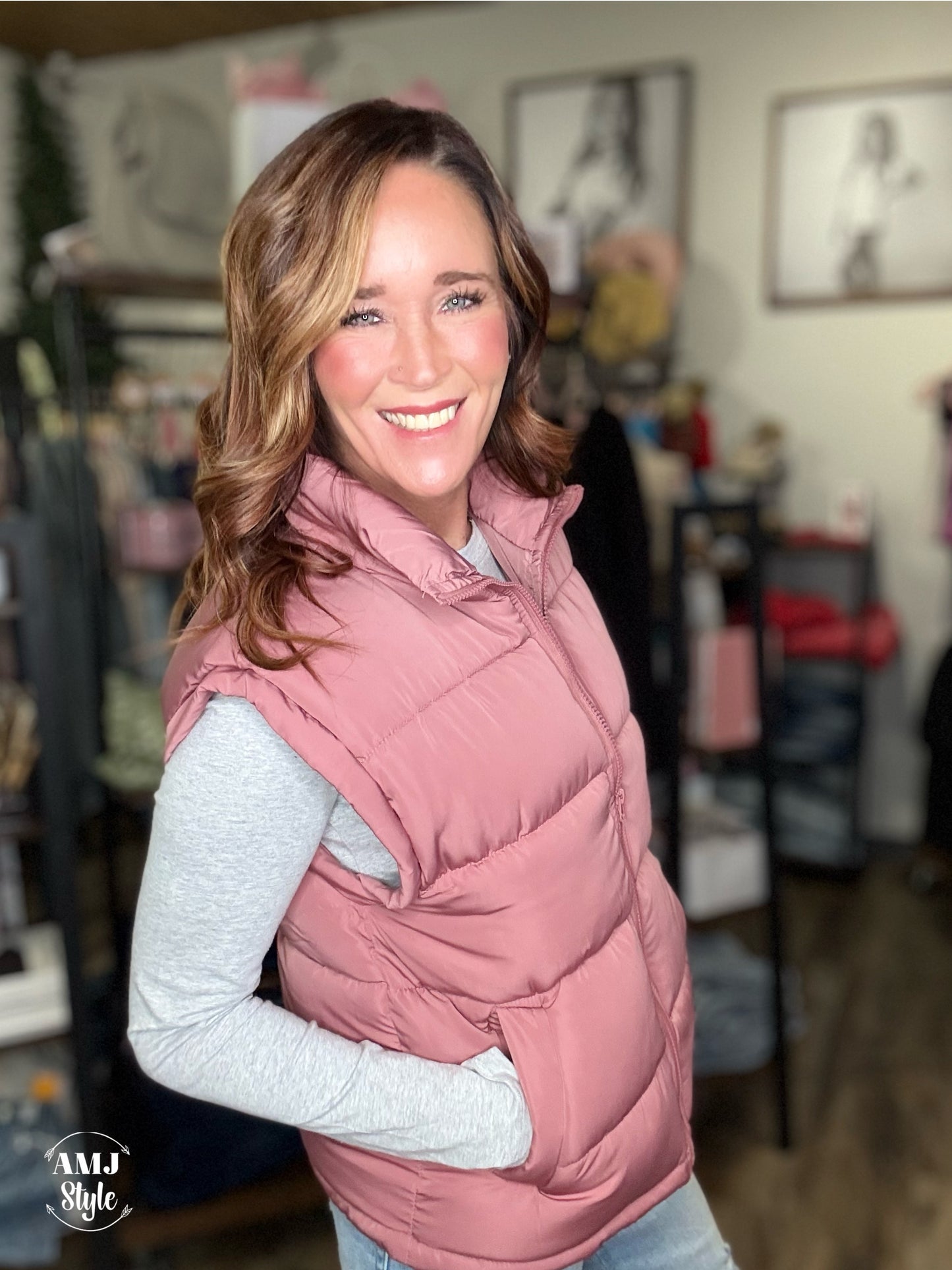 Poppy Puffer Vest - Mauve