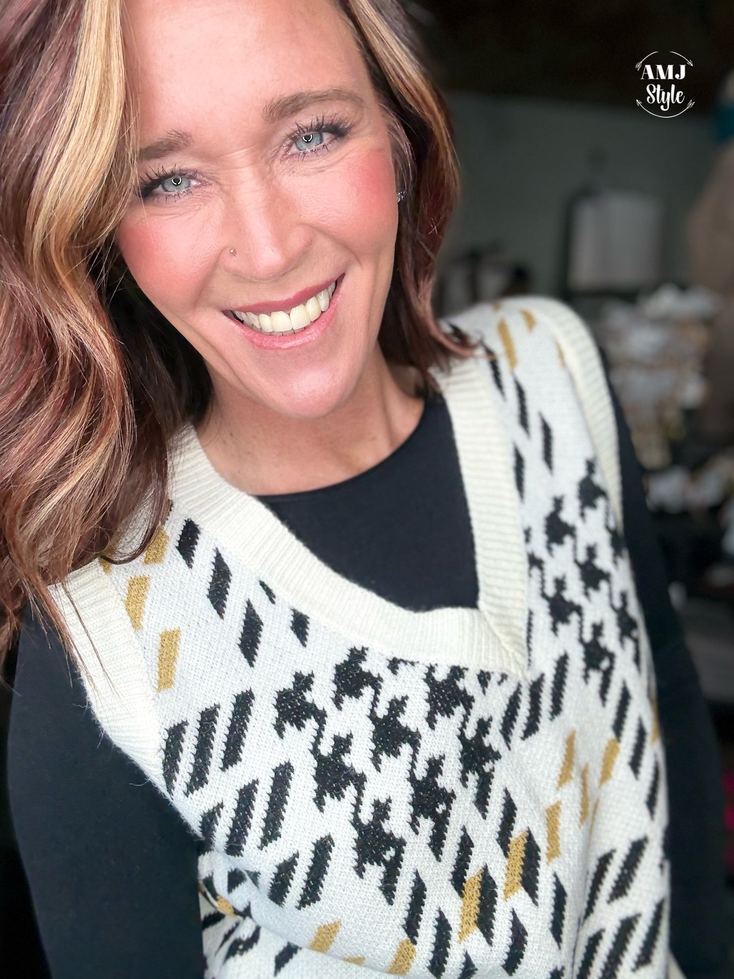 Harper Houndstooth Sweater Vest