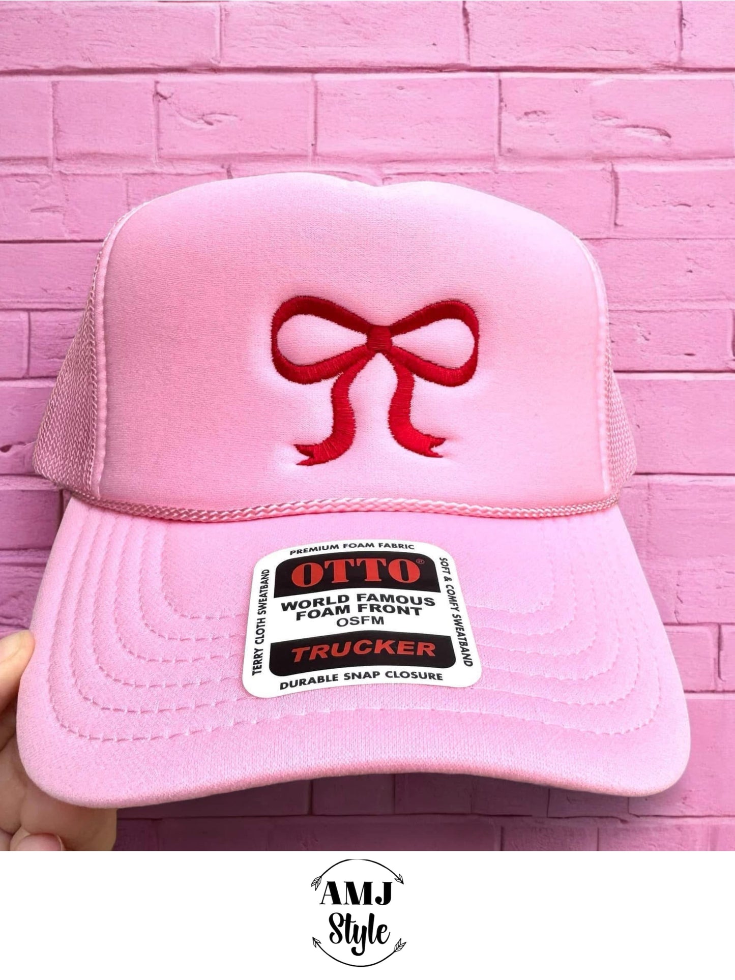 Embroidered Bow Hat - Pink