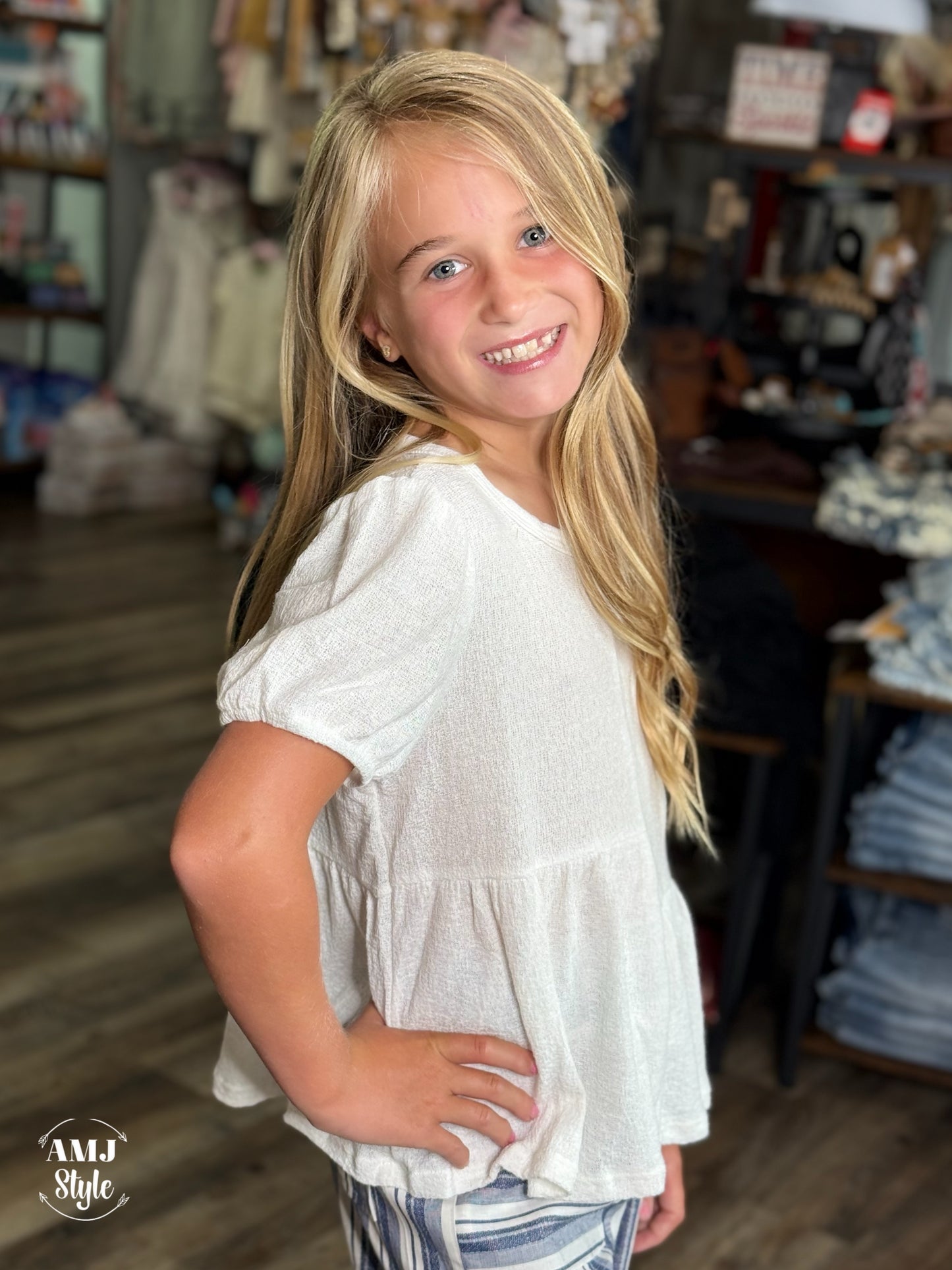 White Block Woven Kiddo Top