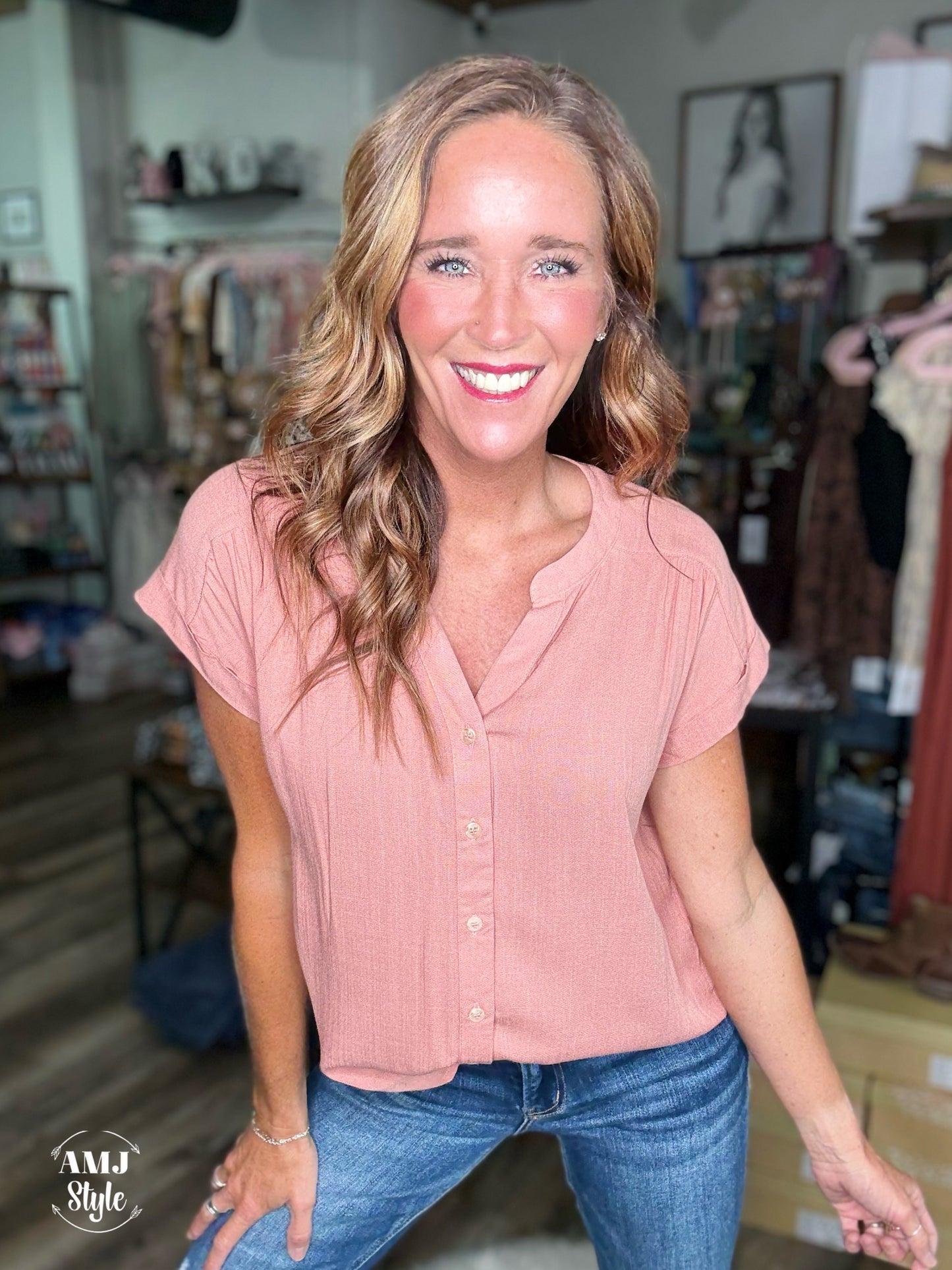 Apricot Linen Button Down