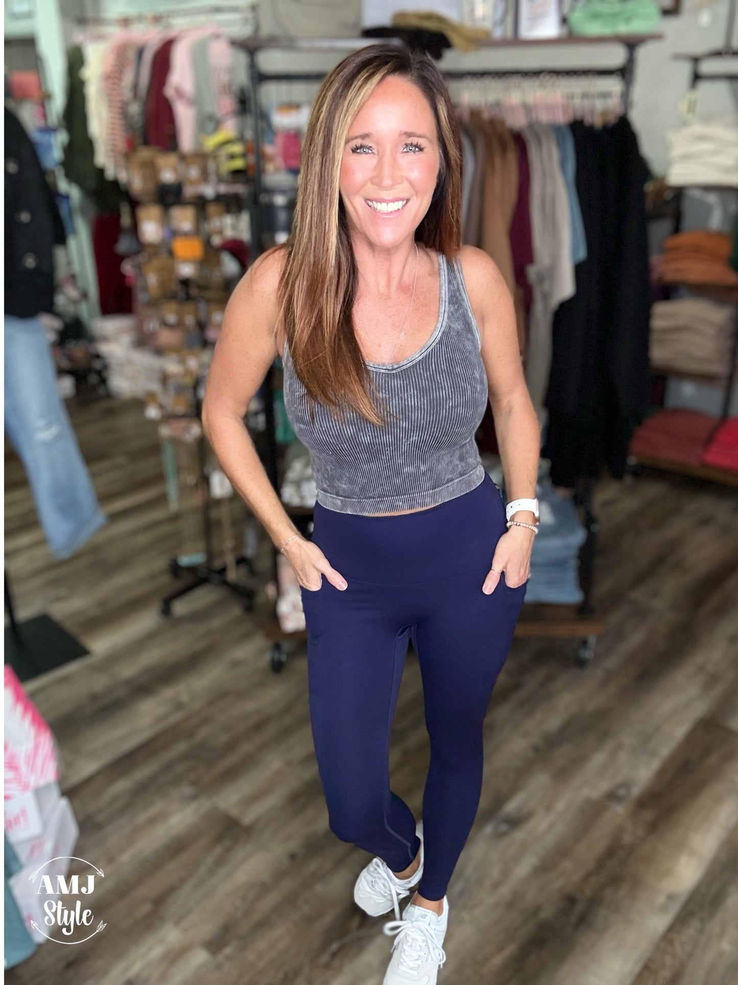 Palmer Pocketed Suck & Tuck Leggings - Navy