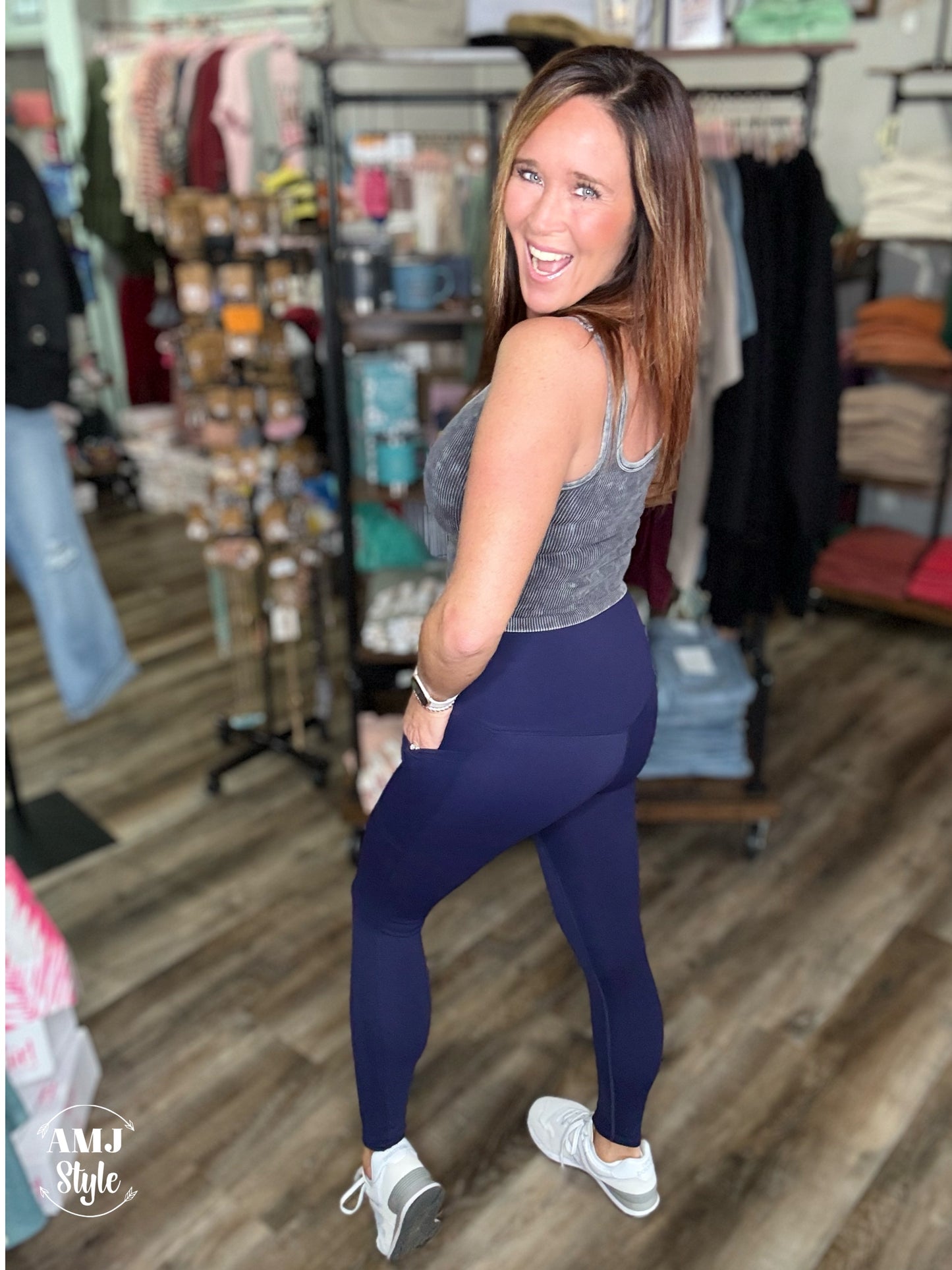 Palmer Pocketed Suck & Tuck Leggings - Navy