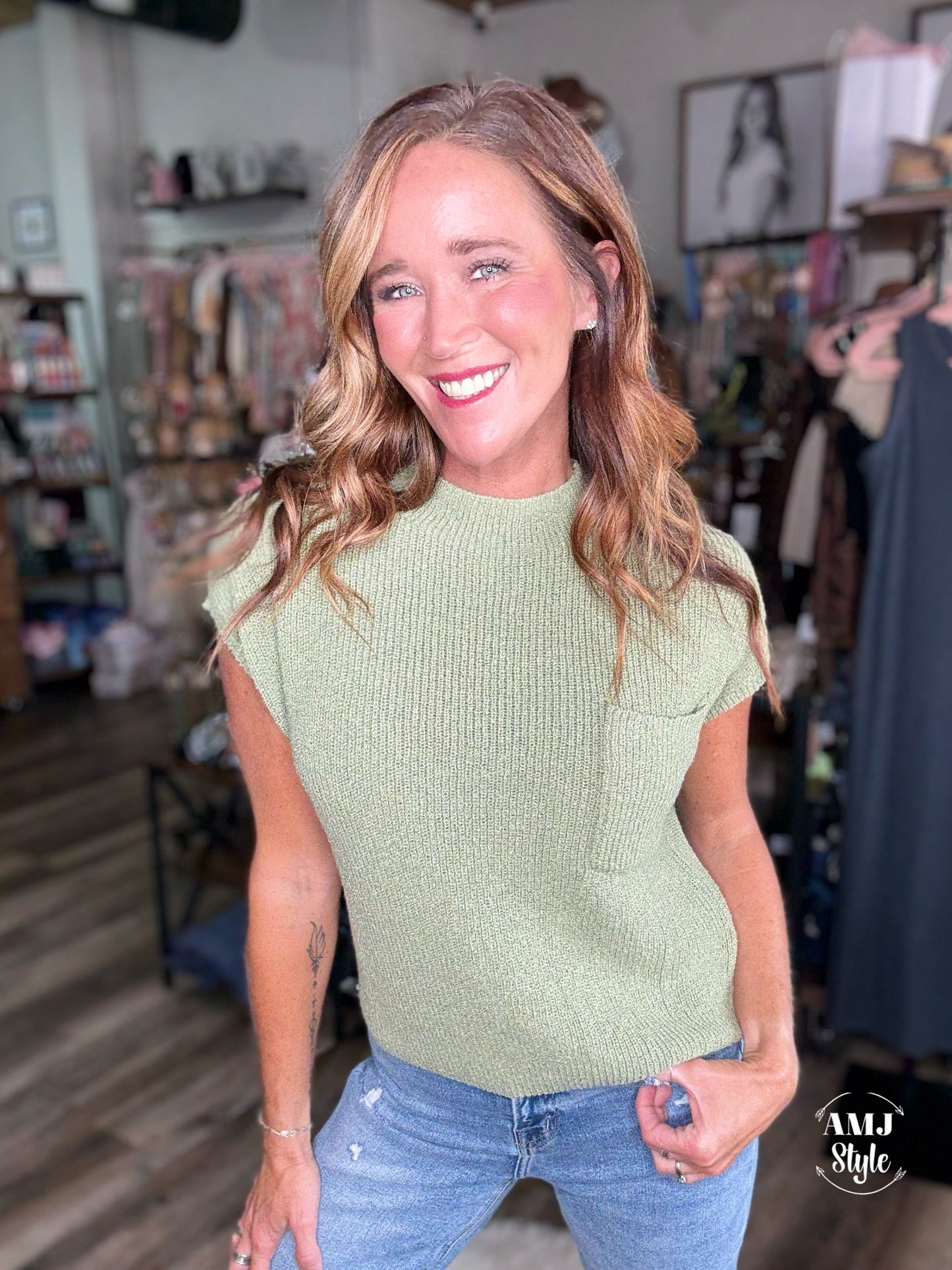 Knitted Hug Sweater Top - Sage