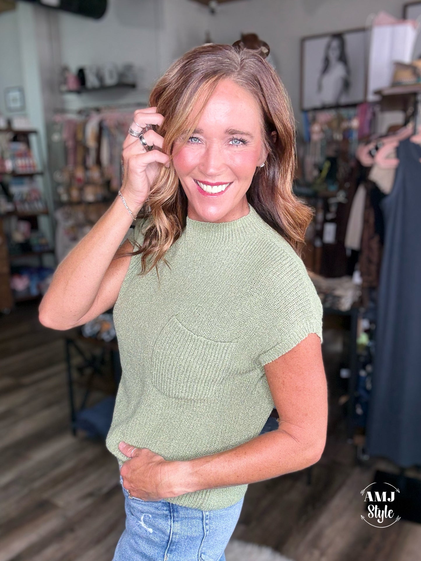 Knitted Hug Sweater Top - Sage